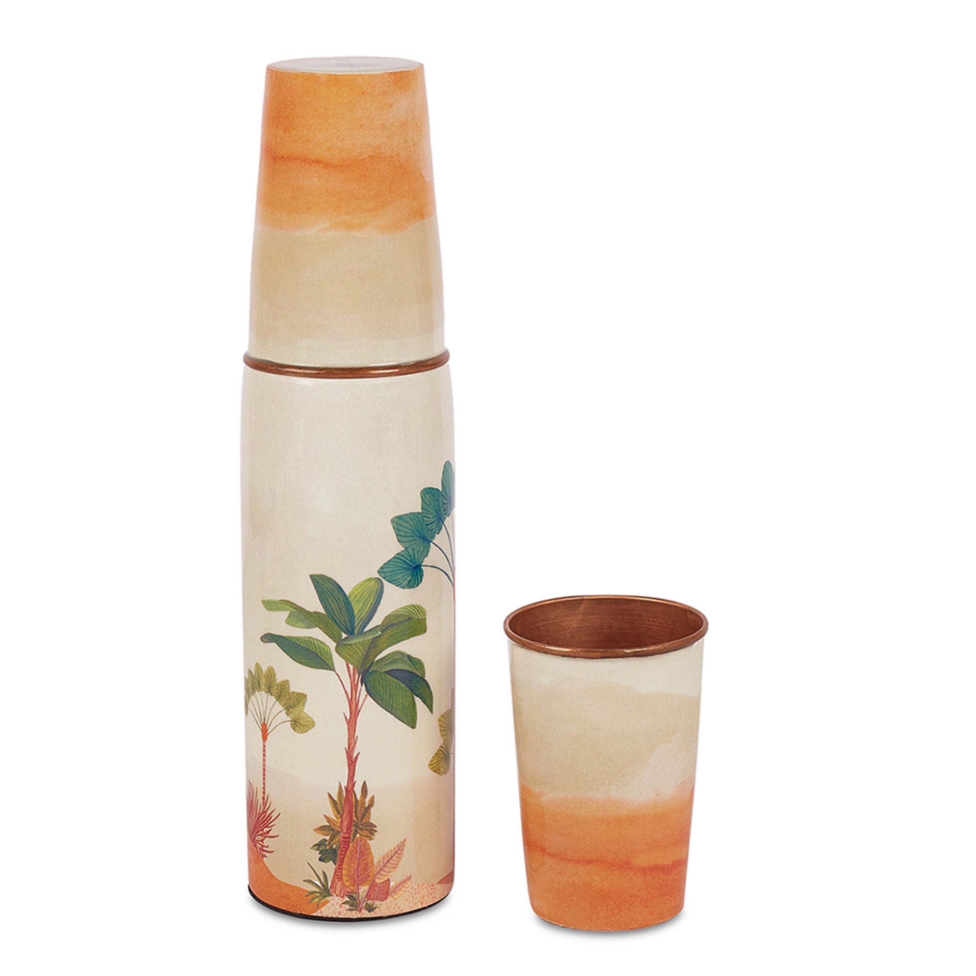Oasis Copper Copper Bottle (1 Liter) & Tumbler (300ml) Set of 3 in Multi Colour