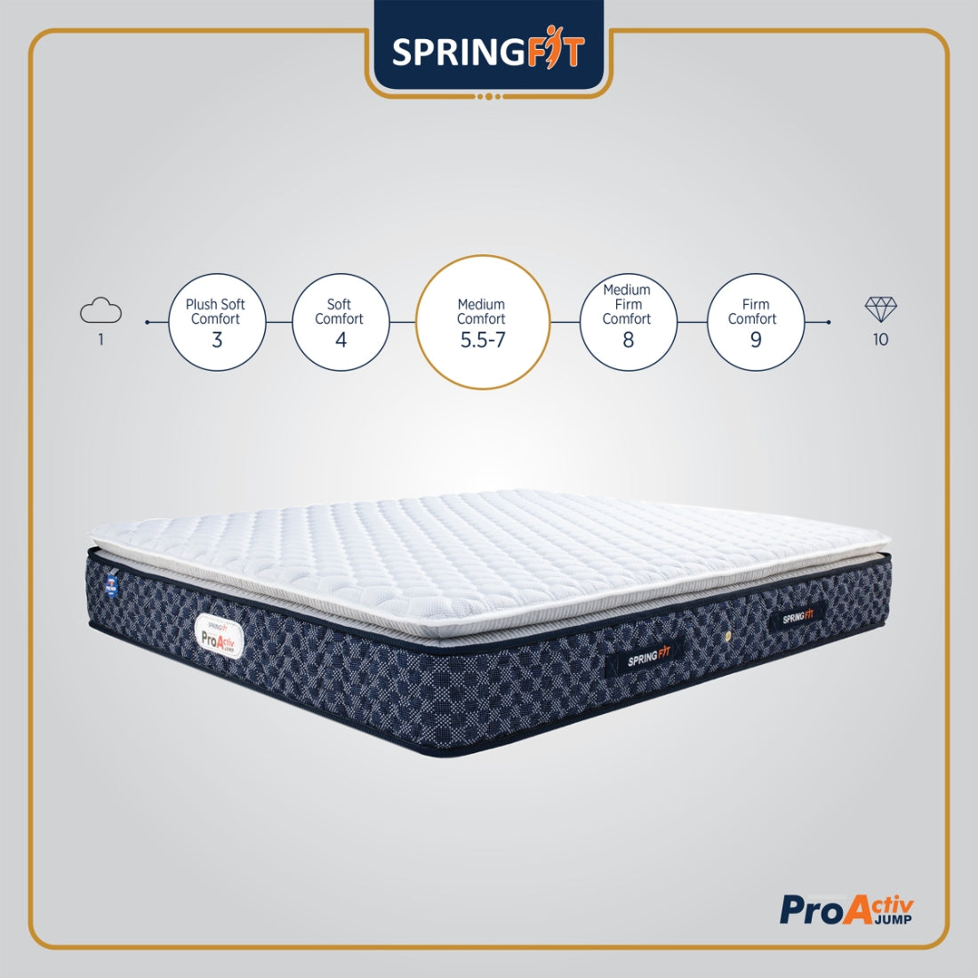 Pro Activ Jump Pillow Top Bonnell Spring King Mattress 78x72x6 Inch in Blue & Grey Colour
