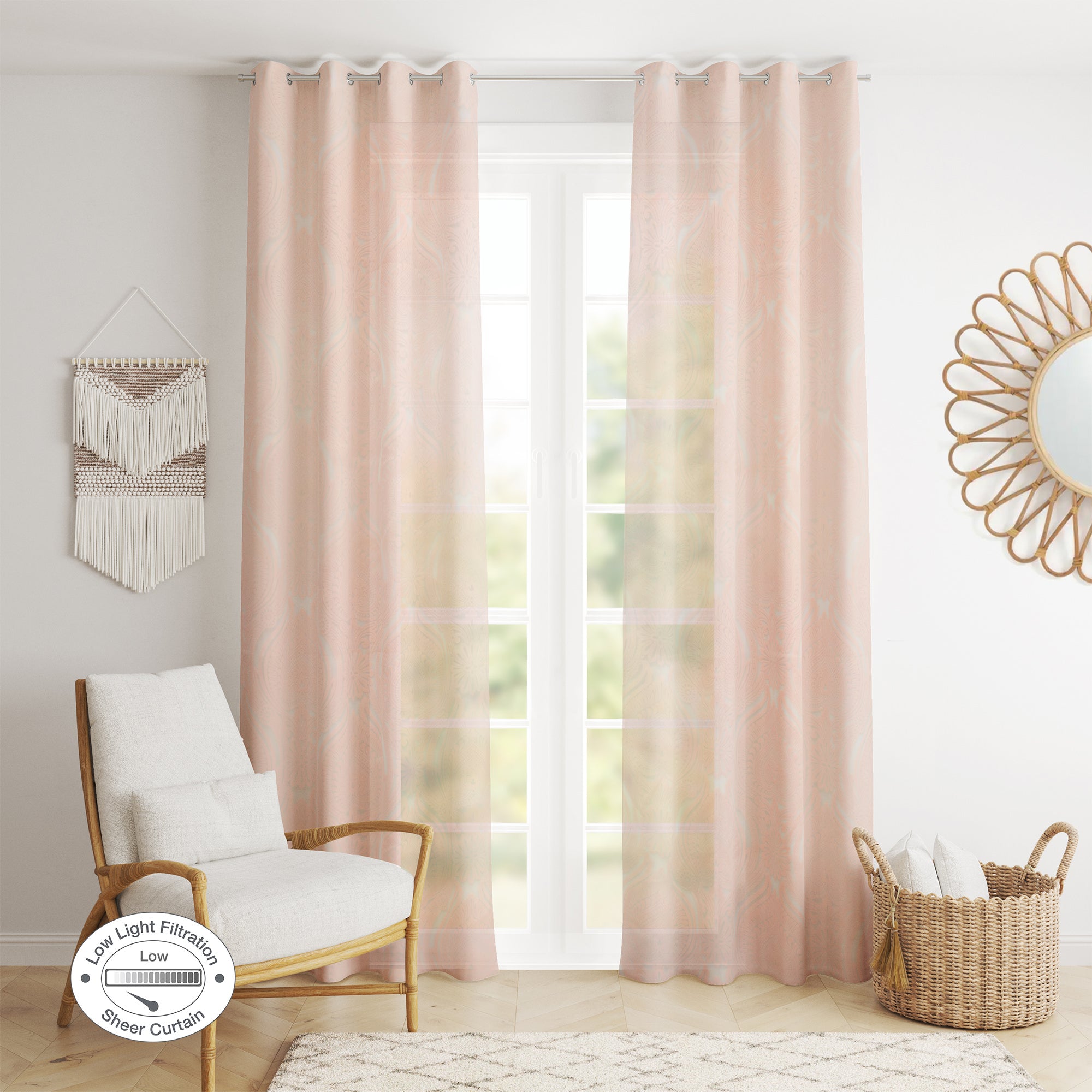 Amour Set of 2 Burnout Door Sheer Curtains 7 Feet in Blush pink Colour