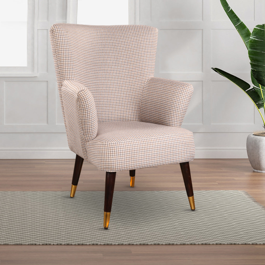 Peony Fabric Arm Chairs in Beige Colour
