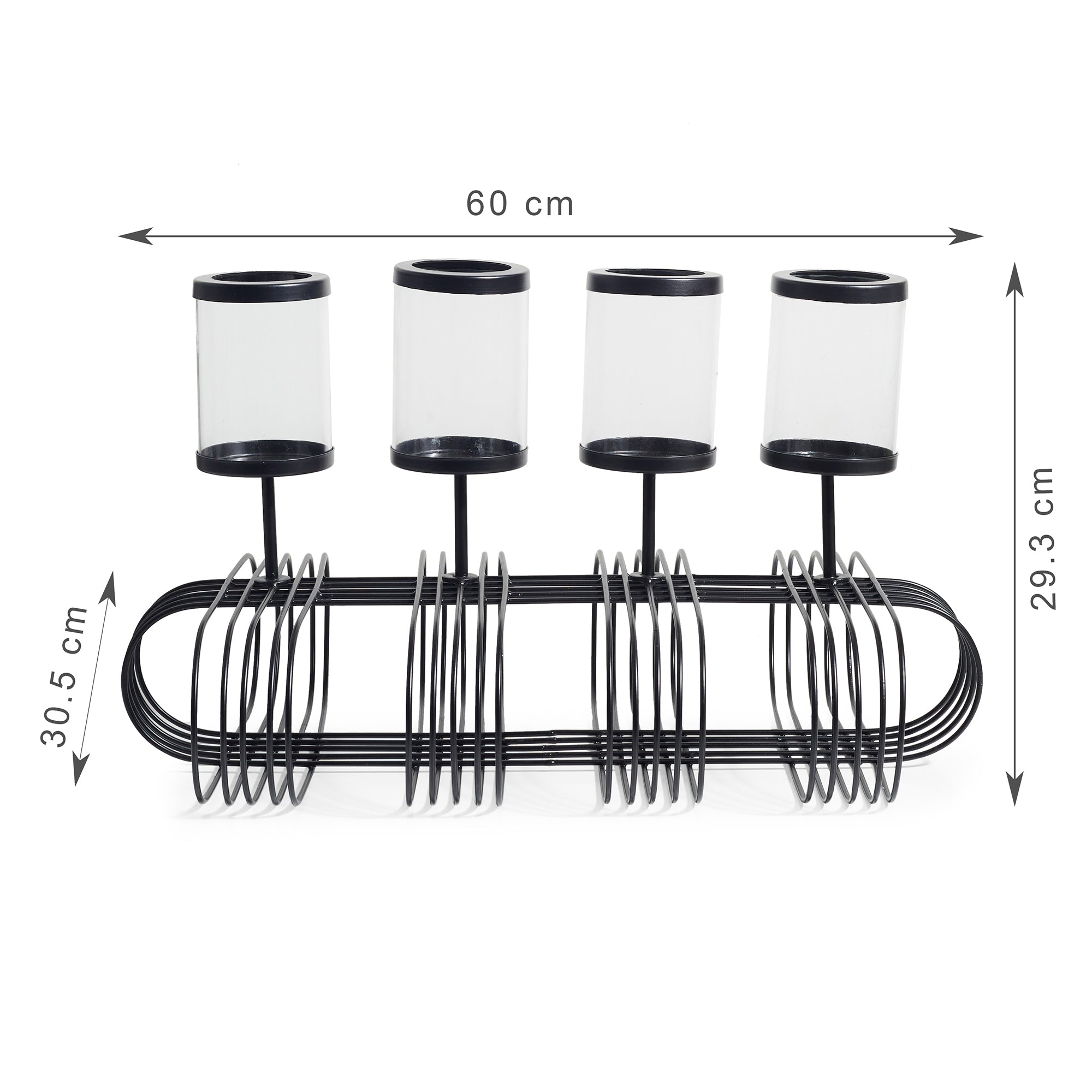 Sovereign Iron and Glass Wired 4 Pillar Holder 60x29Cm in Black Colour
