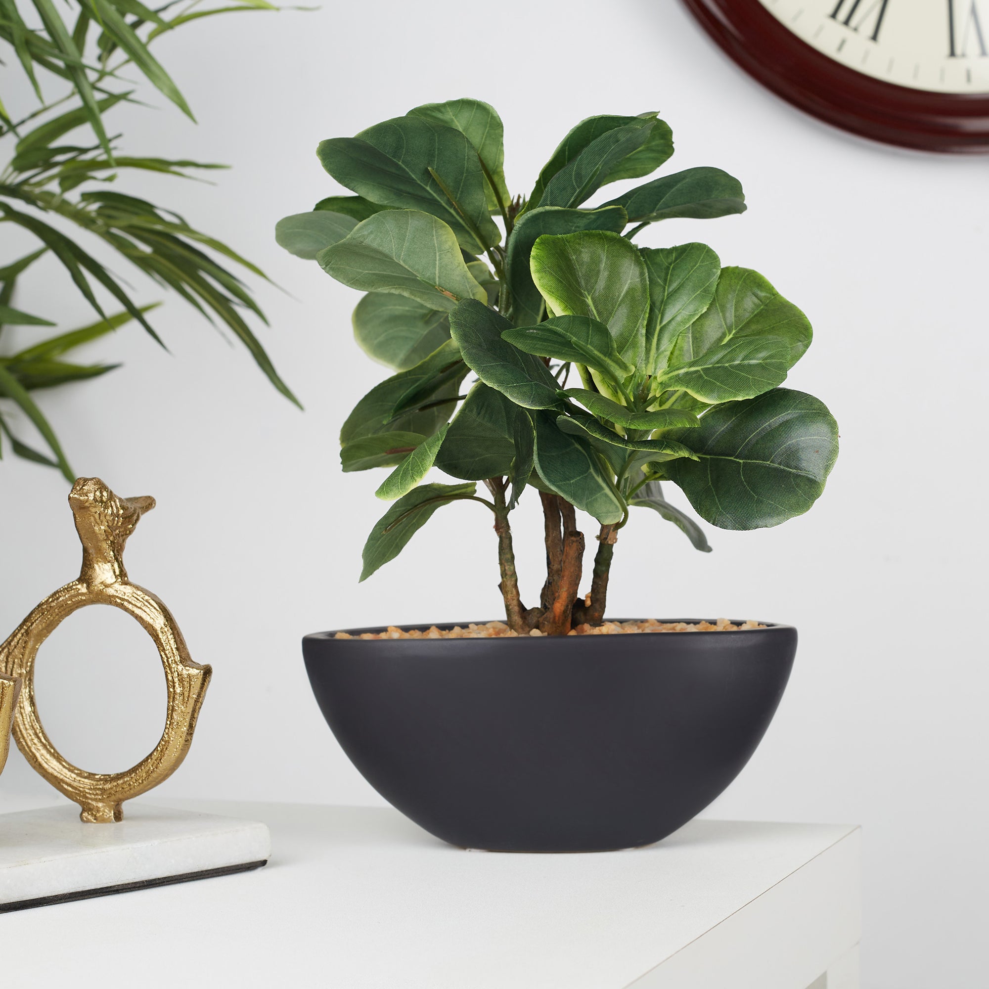 Ilana  Faux Fiddle Ceramic Potted Plant 29 Cm in Green Colour