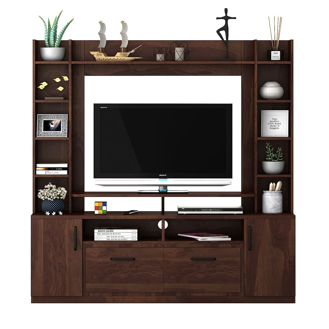 Manchester Fabric 3 + 2 Seater Sofa + Antwerp Center Table & Wall Unit Package
