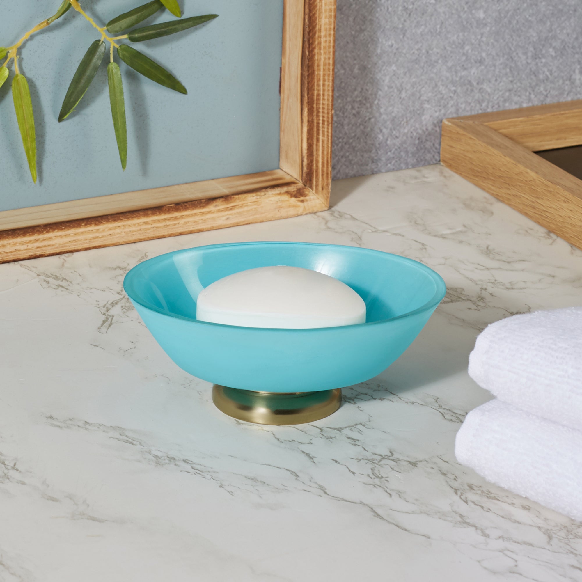 Emilia Glass Frosted Colored Soap Dish in Turq Colour