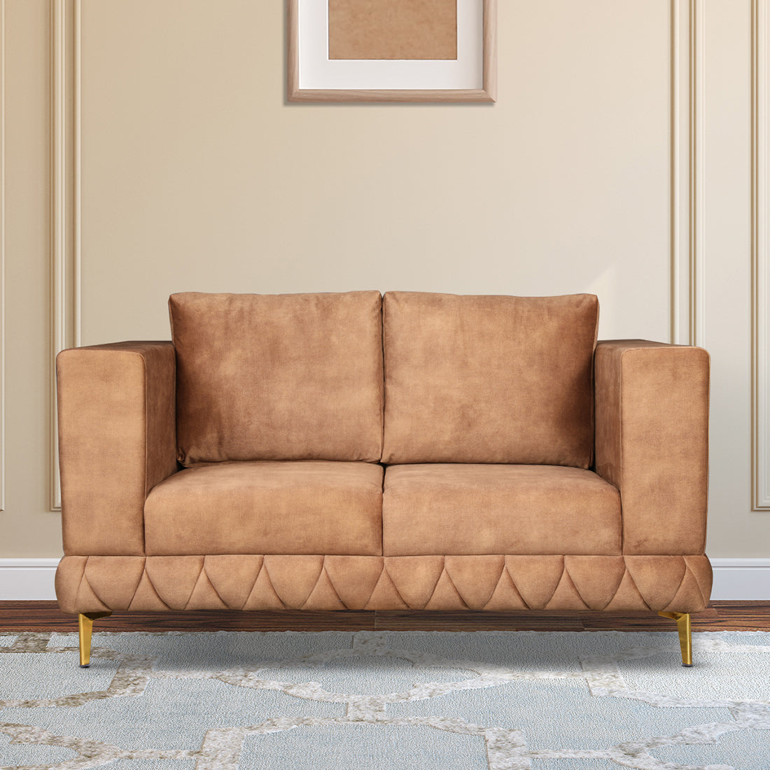 Plume Velvet Fabric Two Seater Sofa in Brown Colour