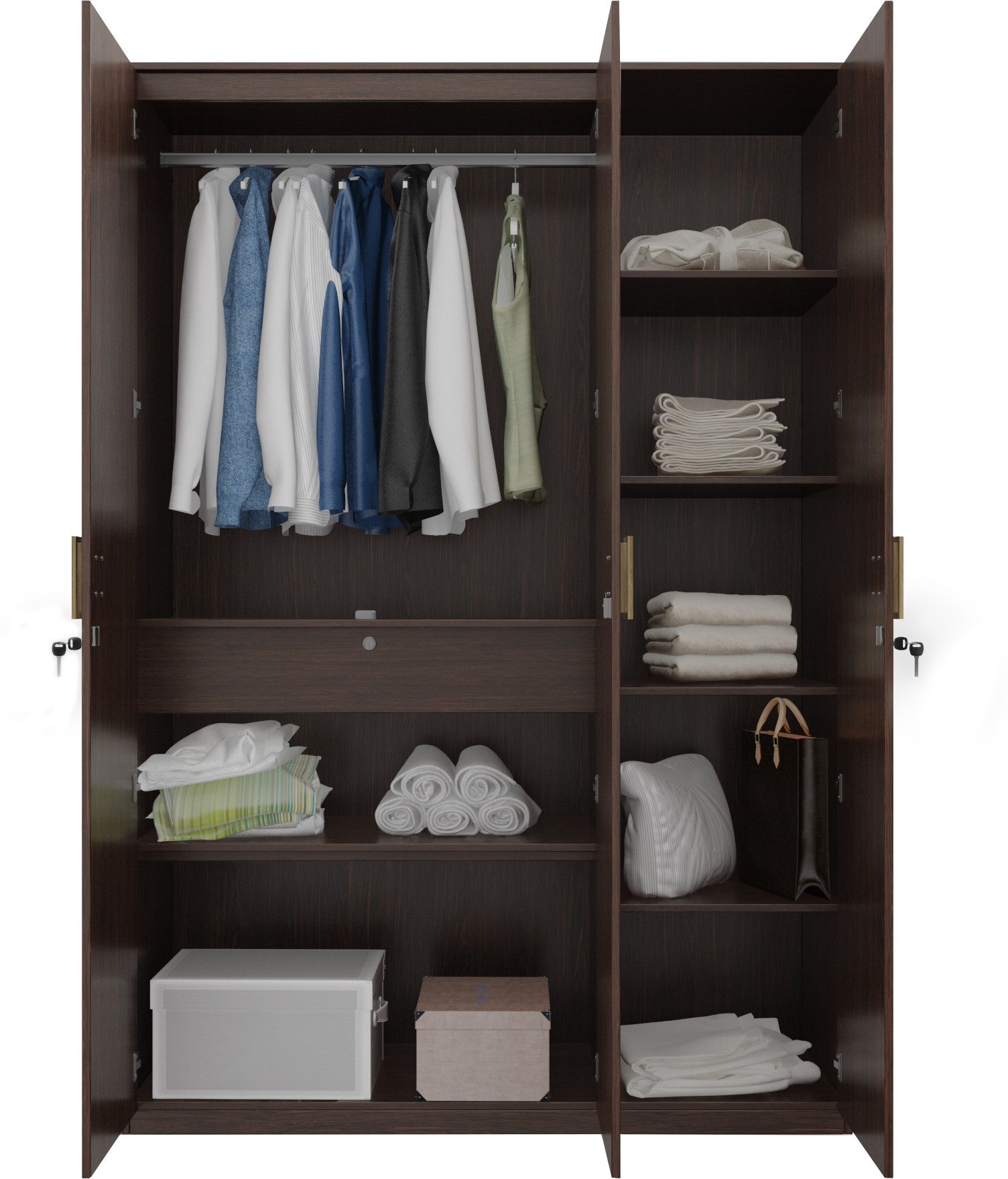 Tiago Engineered Wood Three Door Wardrobe in Wenge Colour