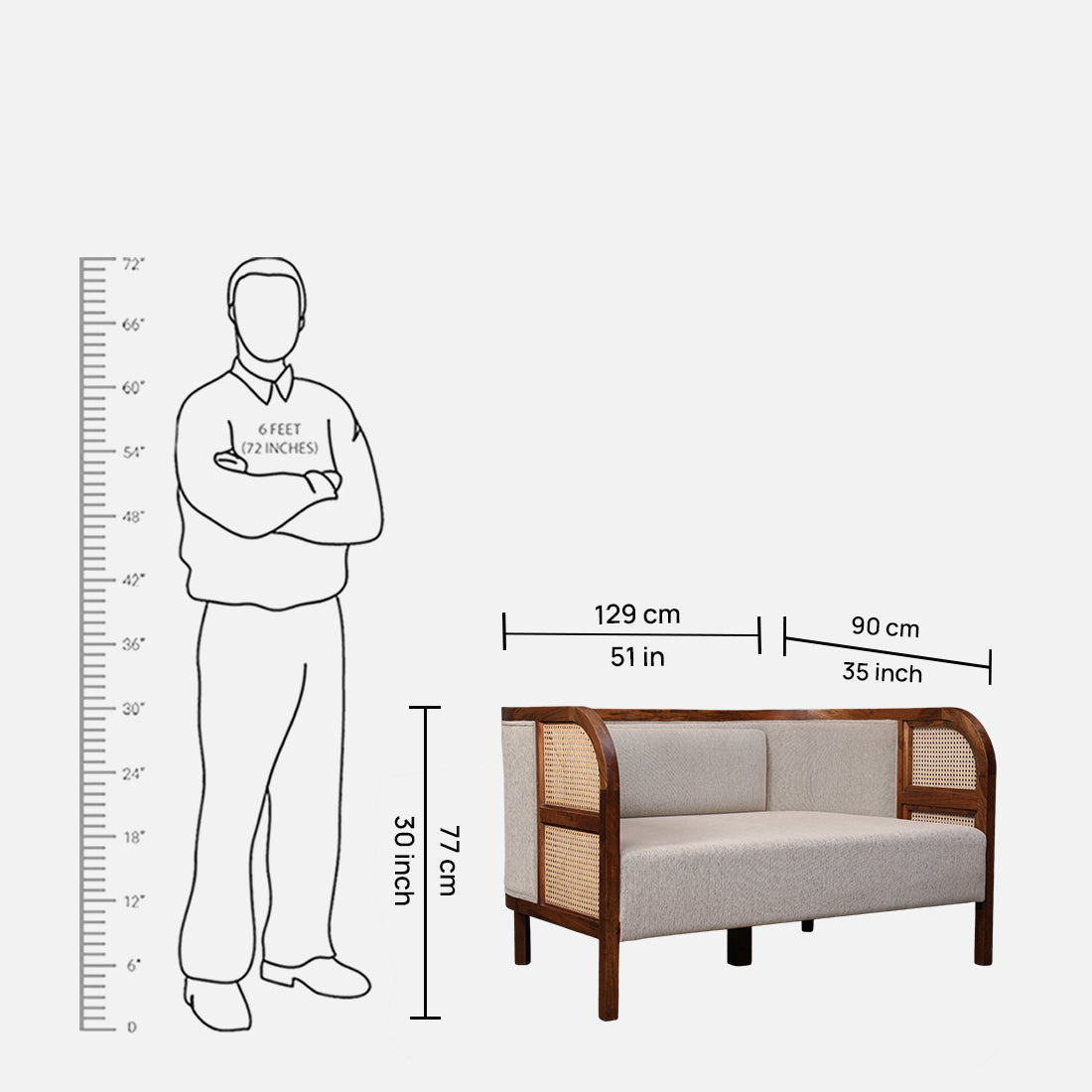 Siam Solidwood Two Seater Sofa in Beige Colour