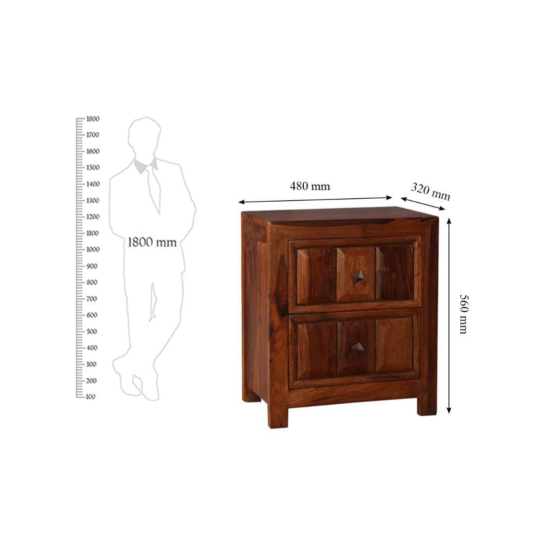 Woodrow Sheesham Wood(Rosewood) Night Stand in Honey Colour