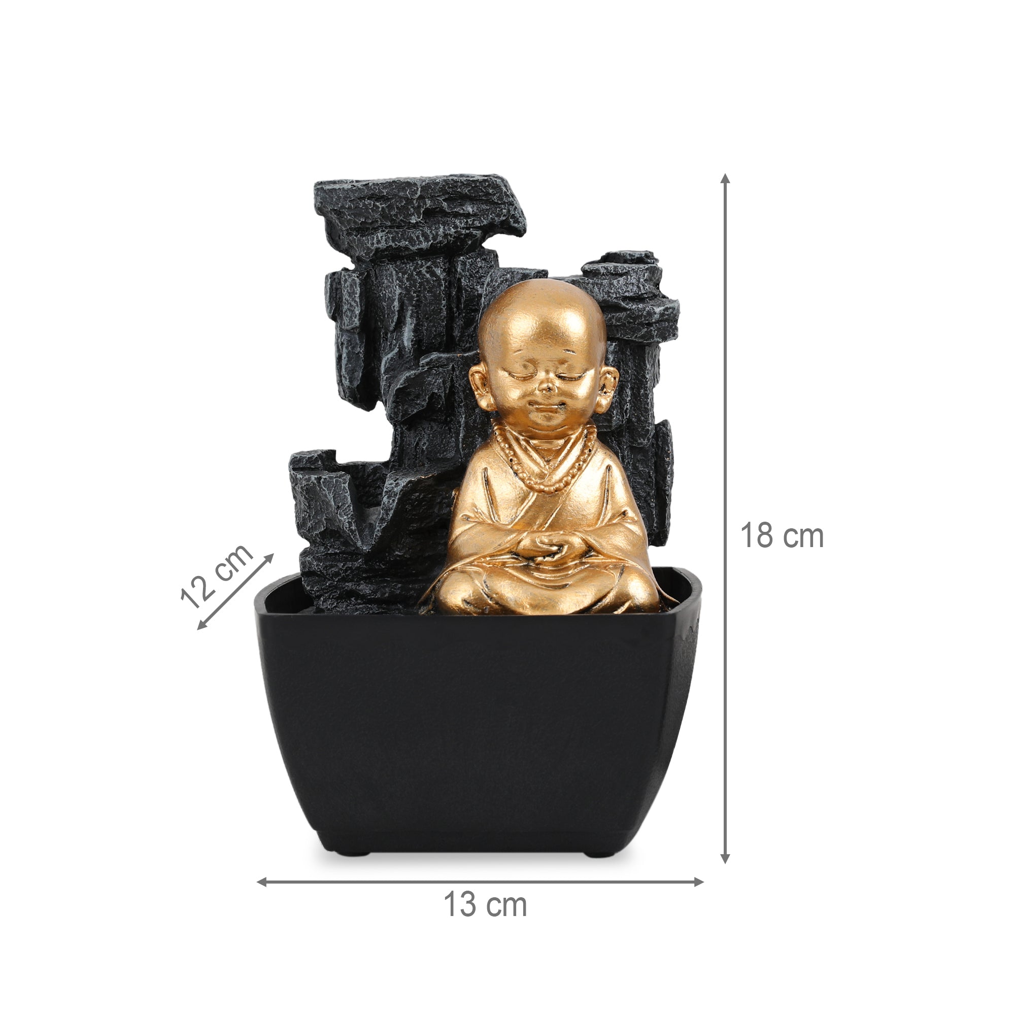 Impression Polyresin Monk Fountain 13X18Cm in Black Gold Colour