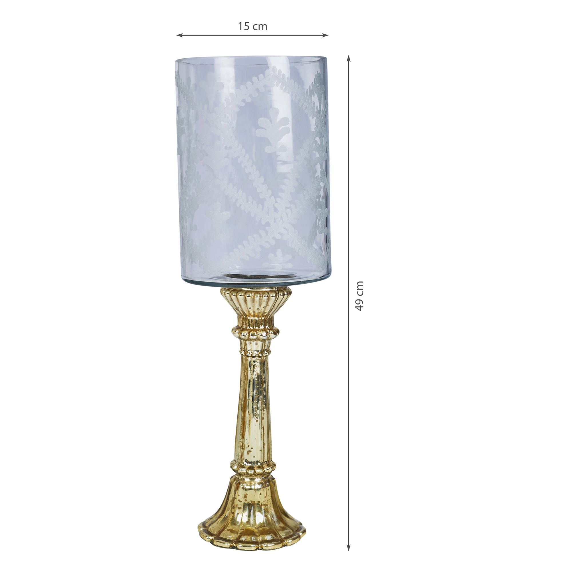 Phiona Glass Etched Handcrafted Hurricane 49 Cm in Gold Colour