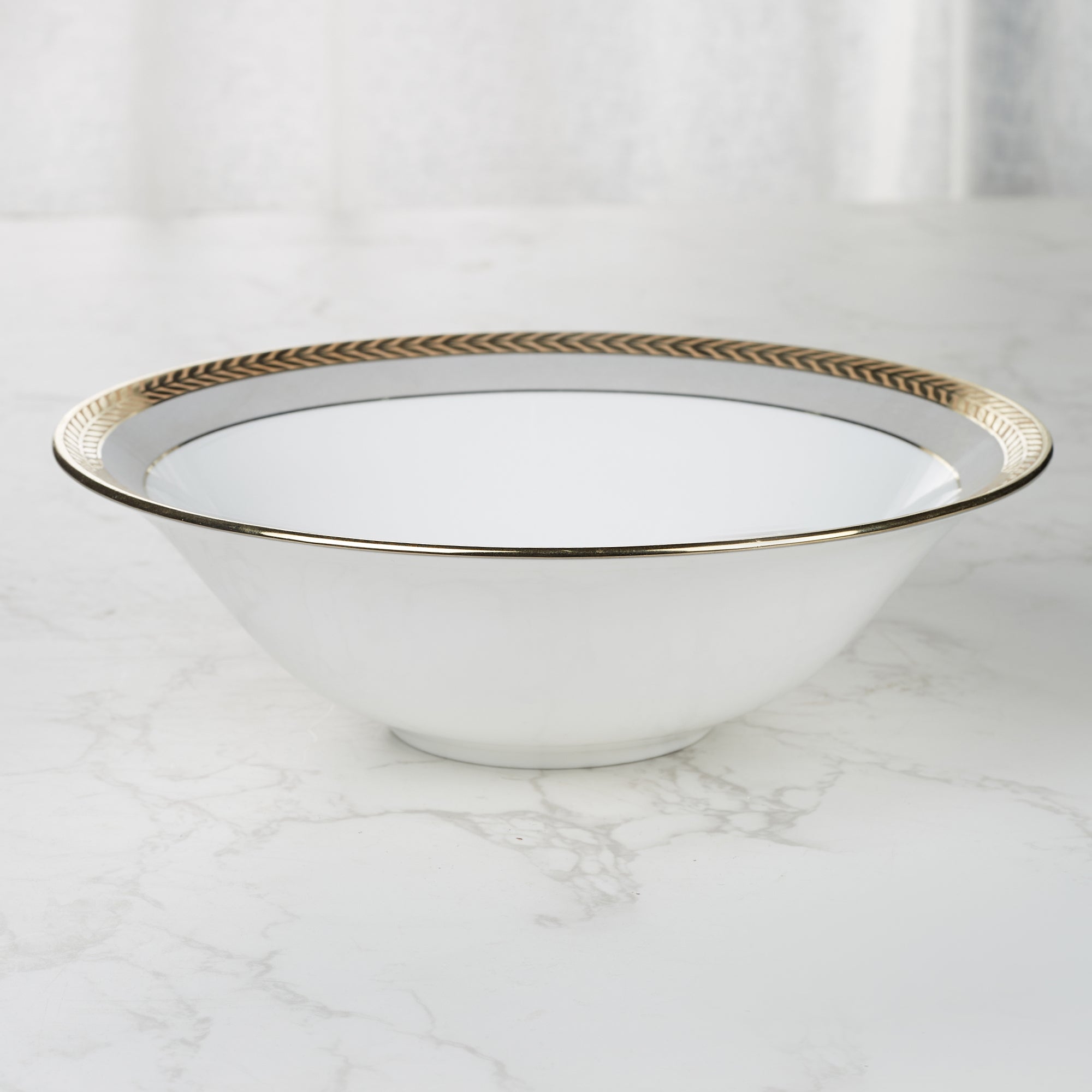 Amour Real Gold-Plated Bone China Diana Serving Bowl in Grey & White Colour