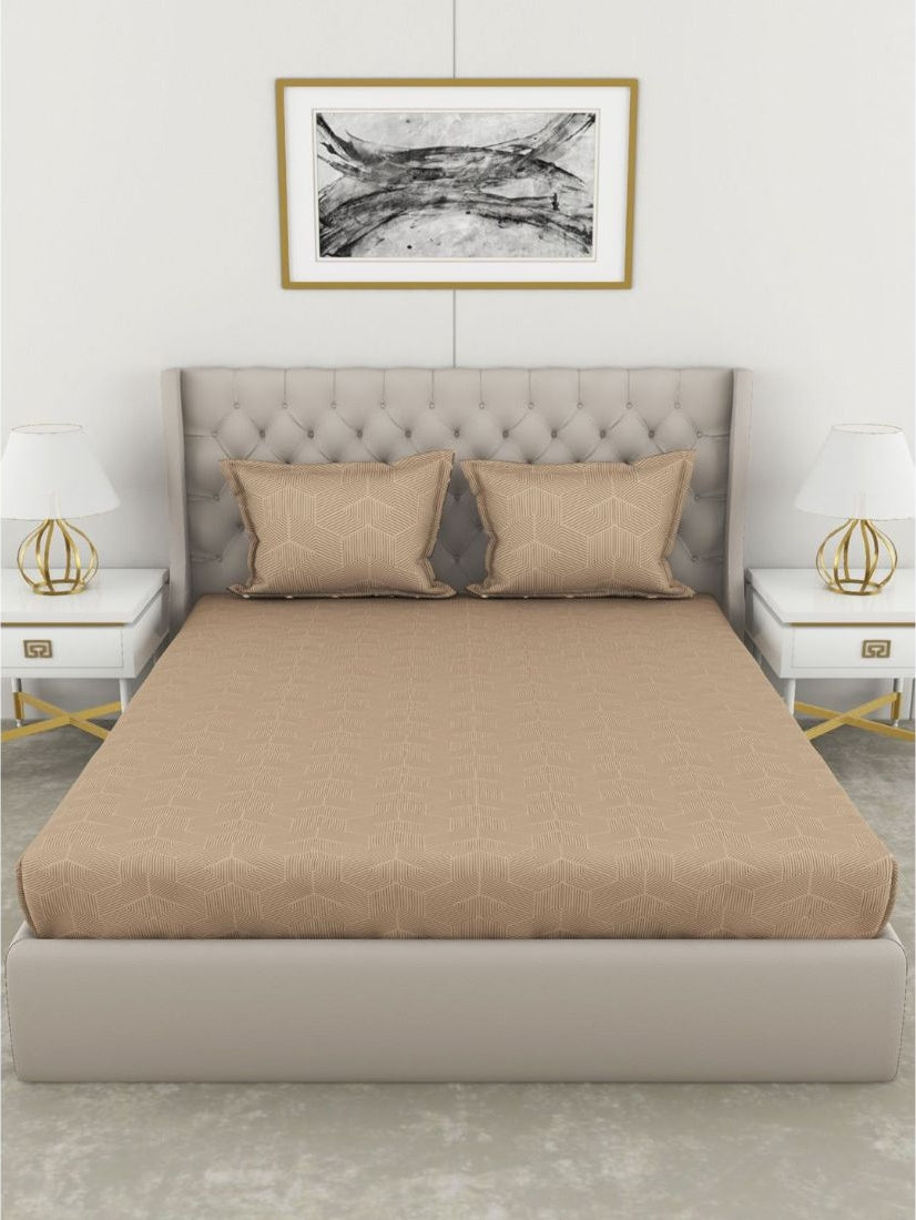 Botanical Cotton King Bed Sheet 274X274 Cm 210 Tc in Beige Colour