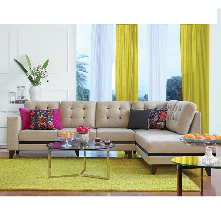 Garcia Fabric 3 Seater Sofa With Left Hand Side Lounger in Brown Colour
