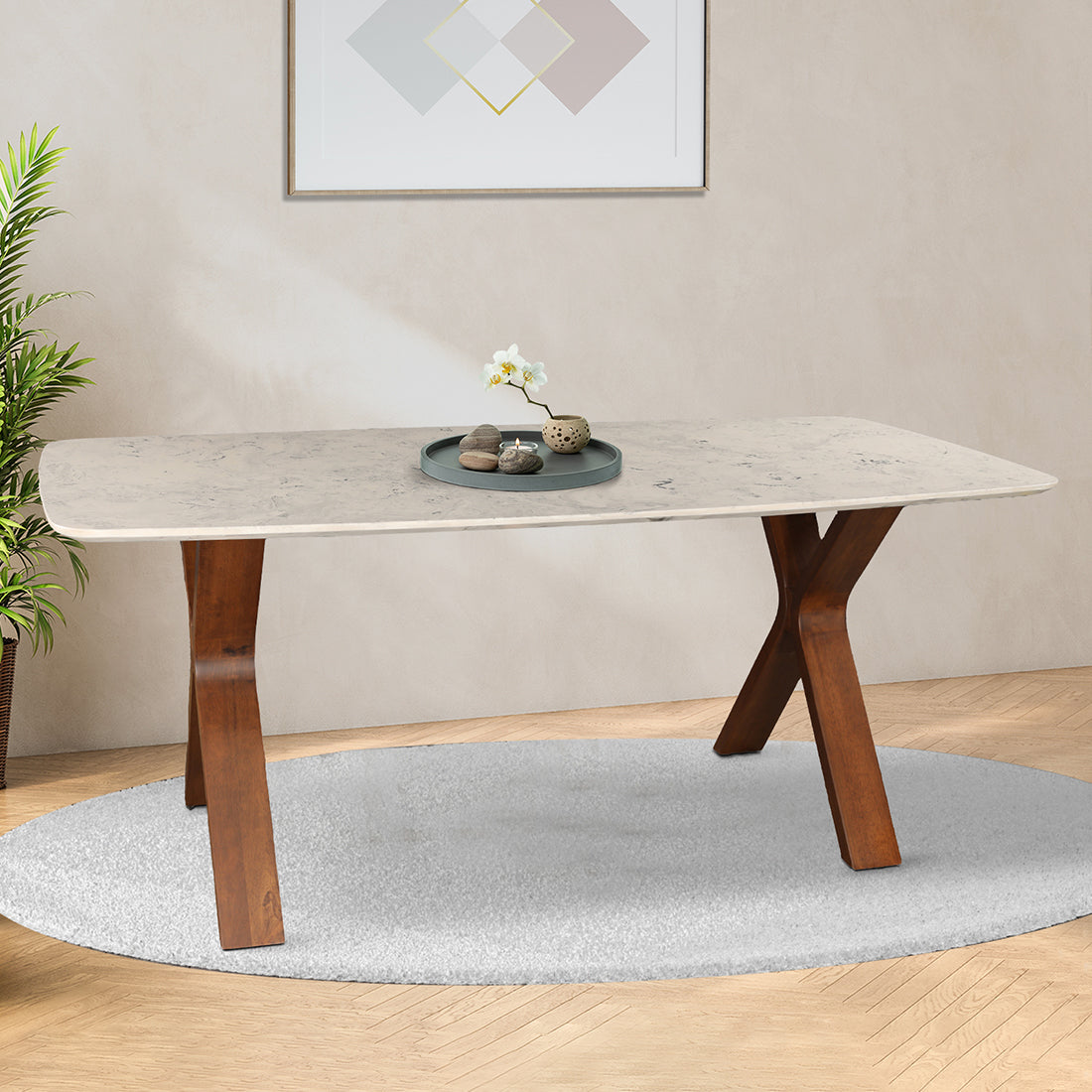 Sanddune Marble Top Six Seater Dining Table in Walnut Colour