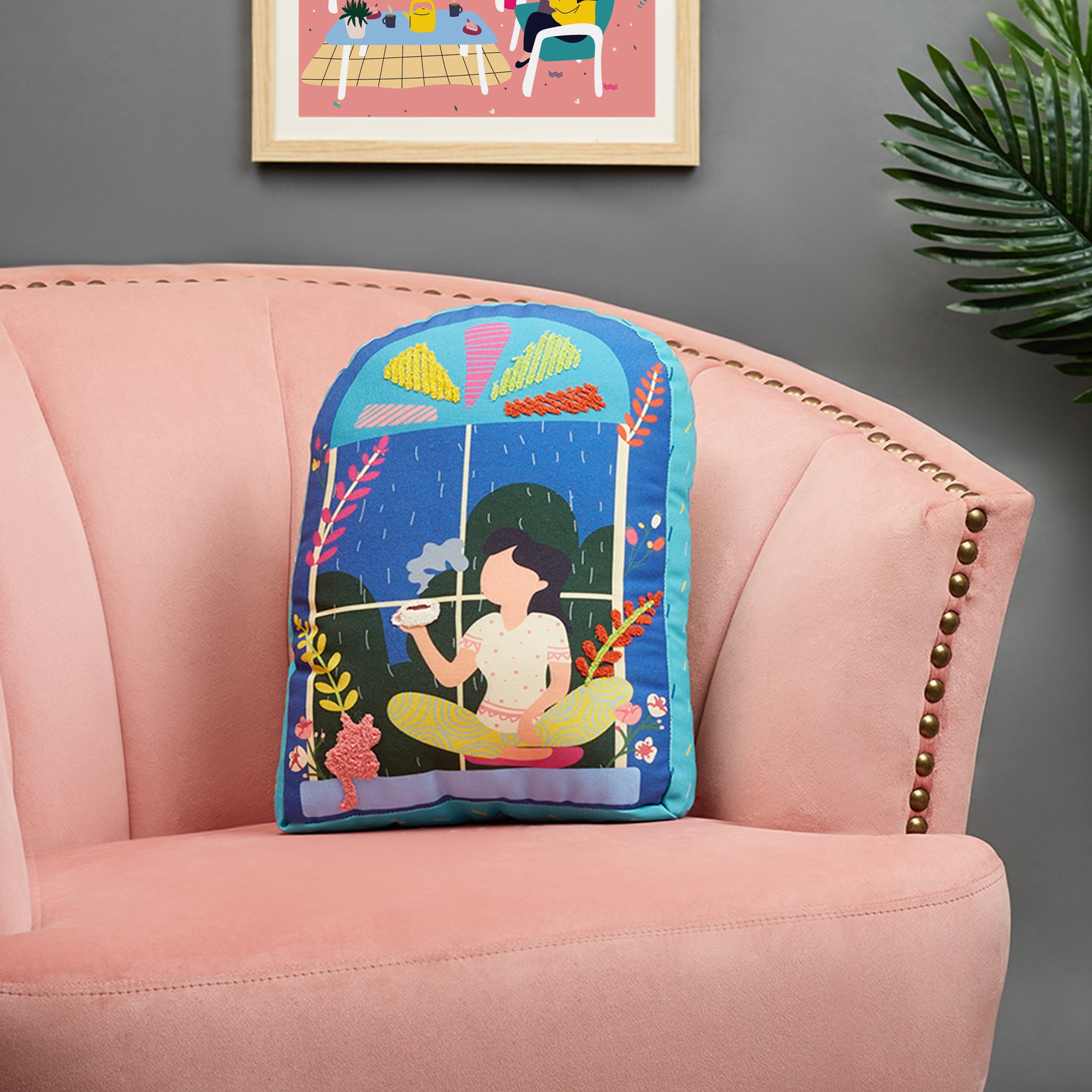 Good Life  Reversible Window Digital Printed Shaped Cushion 28x38 Cm in Green Colour
