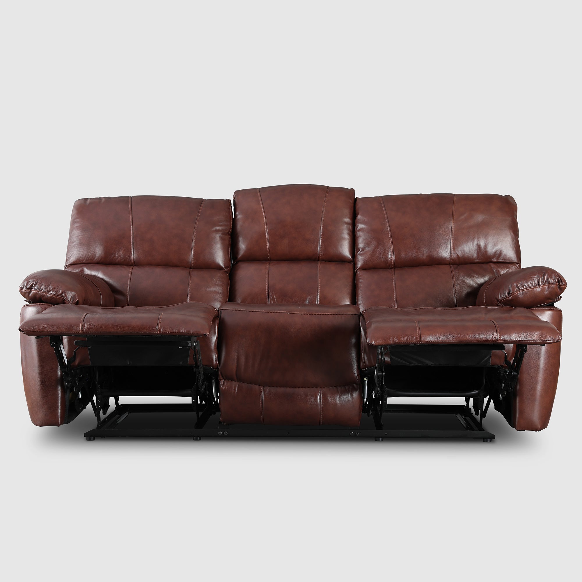 Charles Half Leather Three Seater Recliner in Brown Colour