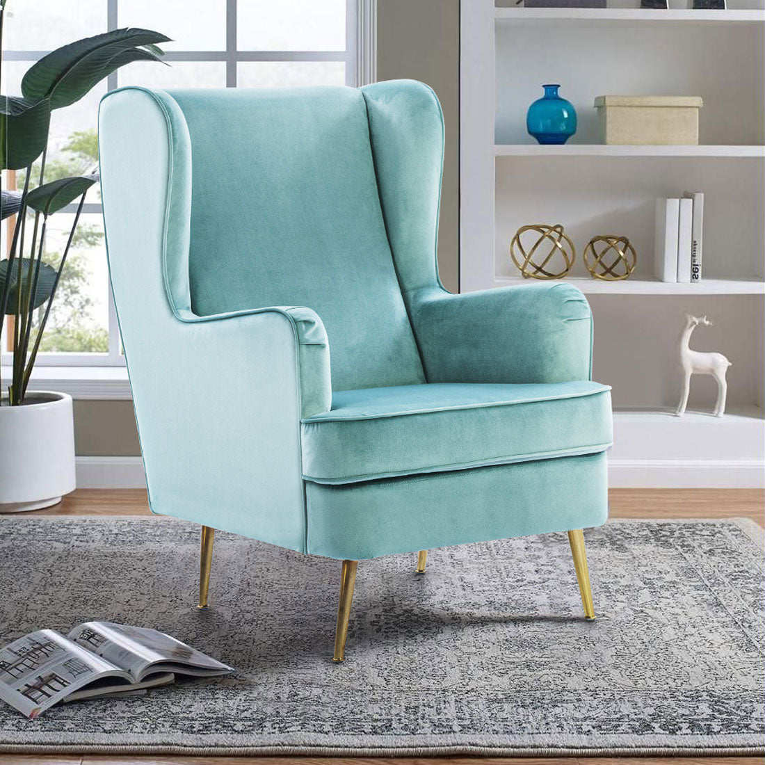 Charm Velvet Arm Chair in Teal Colour