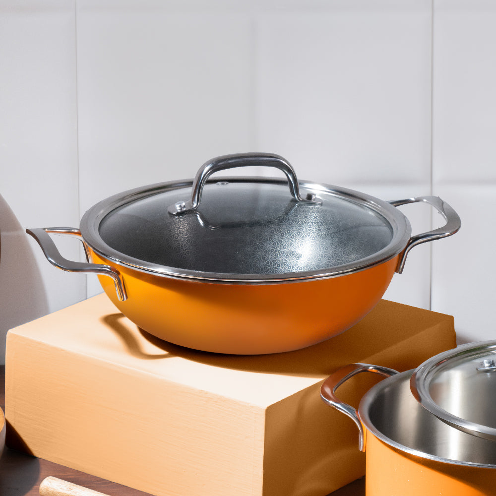 Vida Triply Kadhai 24cm Volcanic with Glass Lid
