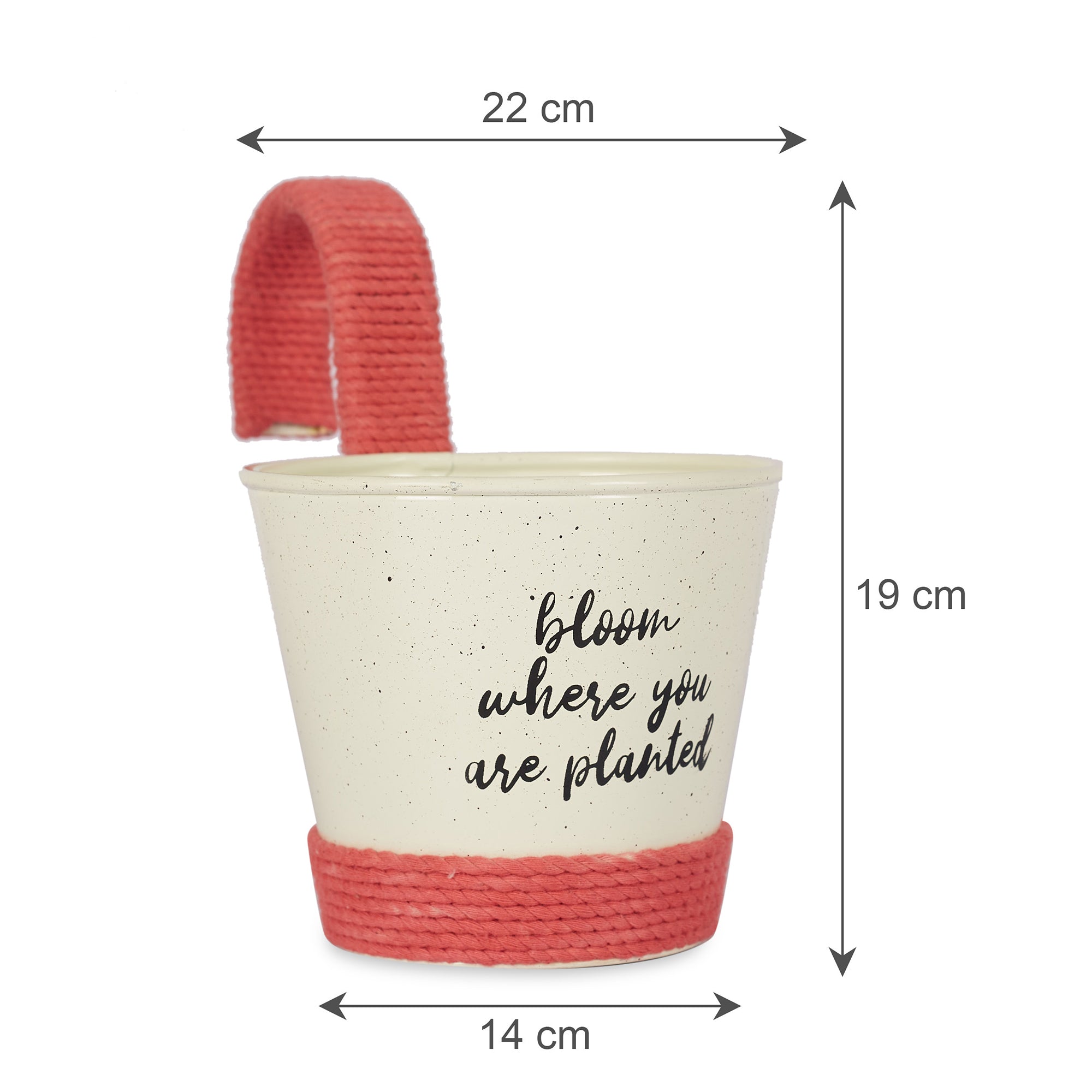 Pep Pop Metal Funky Quote Railing Planter 19Cm in Off White & Fuchsia Colour