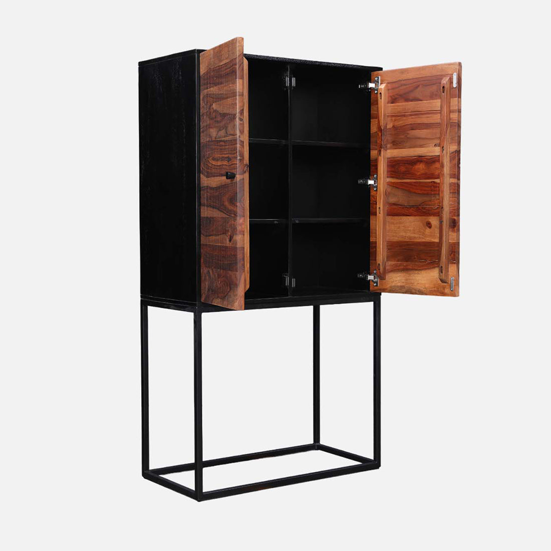 Sven Sheesham Wood(Rosewood) Storage Cabinets in Natural Sheesham & Black Colour