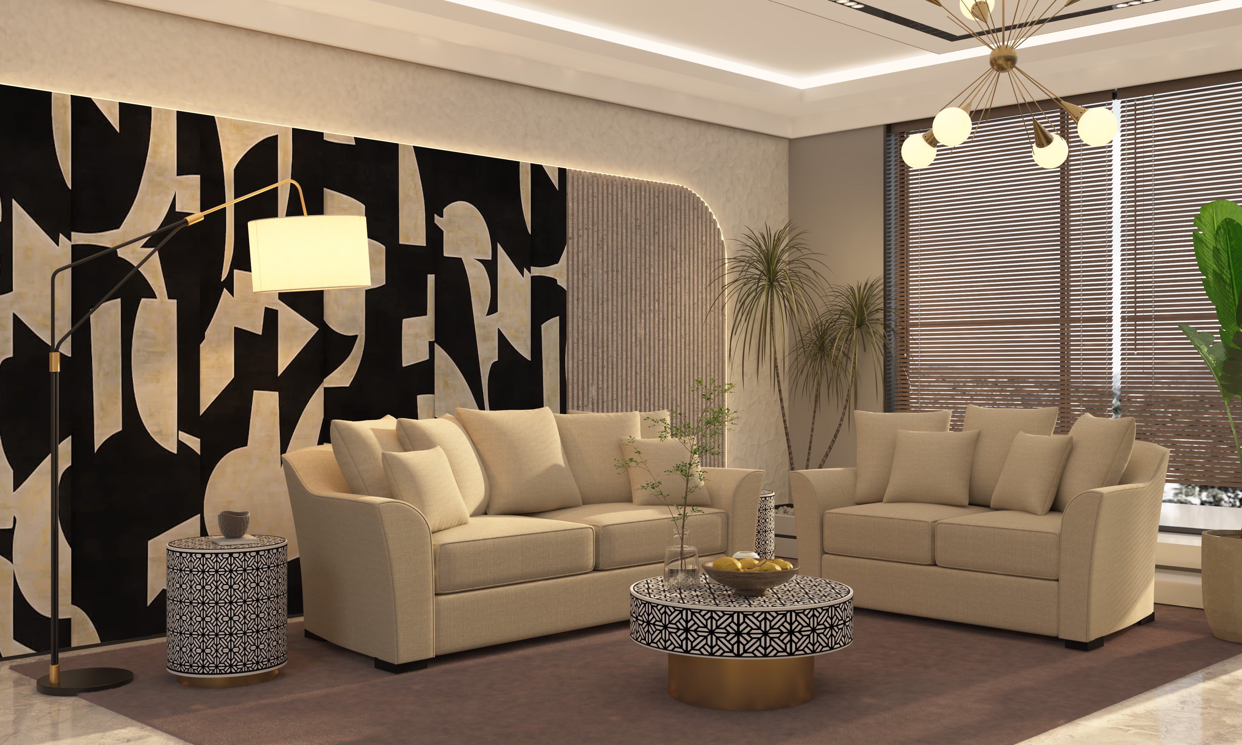 Timeless Allure (Perth 3 + 2 Seater Sofa Set + Ossein Center Table + Ossien Side Table)