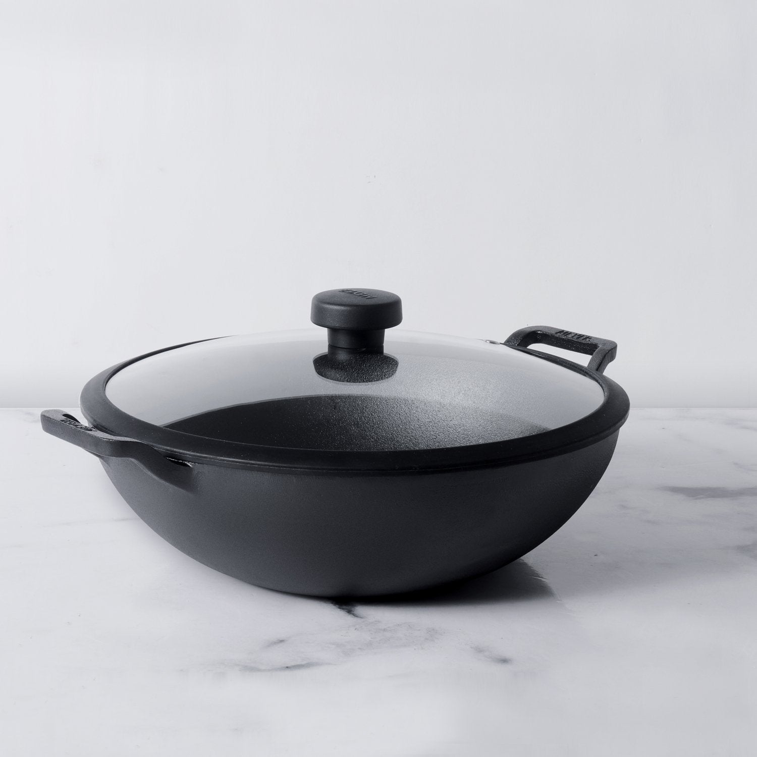 Cast Iron Induction Base Enamel Free Kadai With Glass Lid 26Cm 3 Lt In Black Colour by Meyer