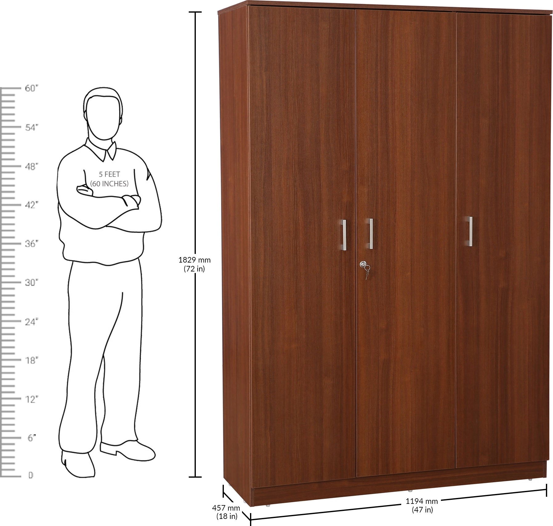 Premier 3 door wardrobe in Walnut Colour
