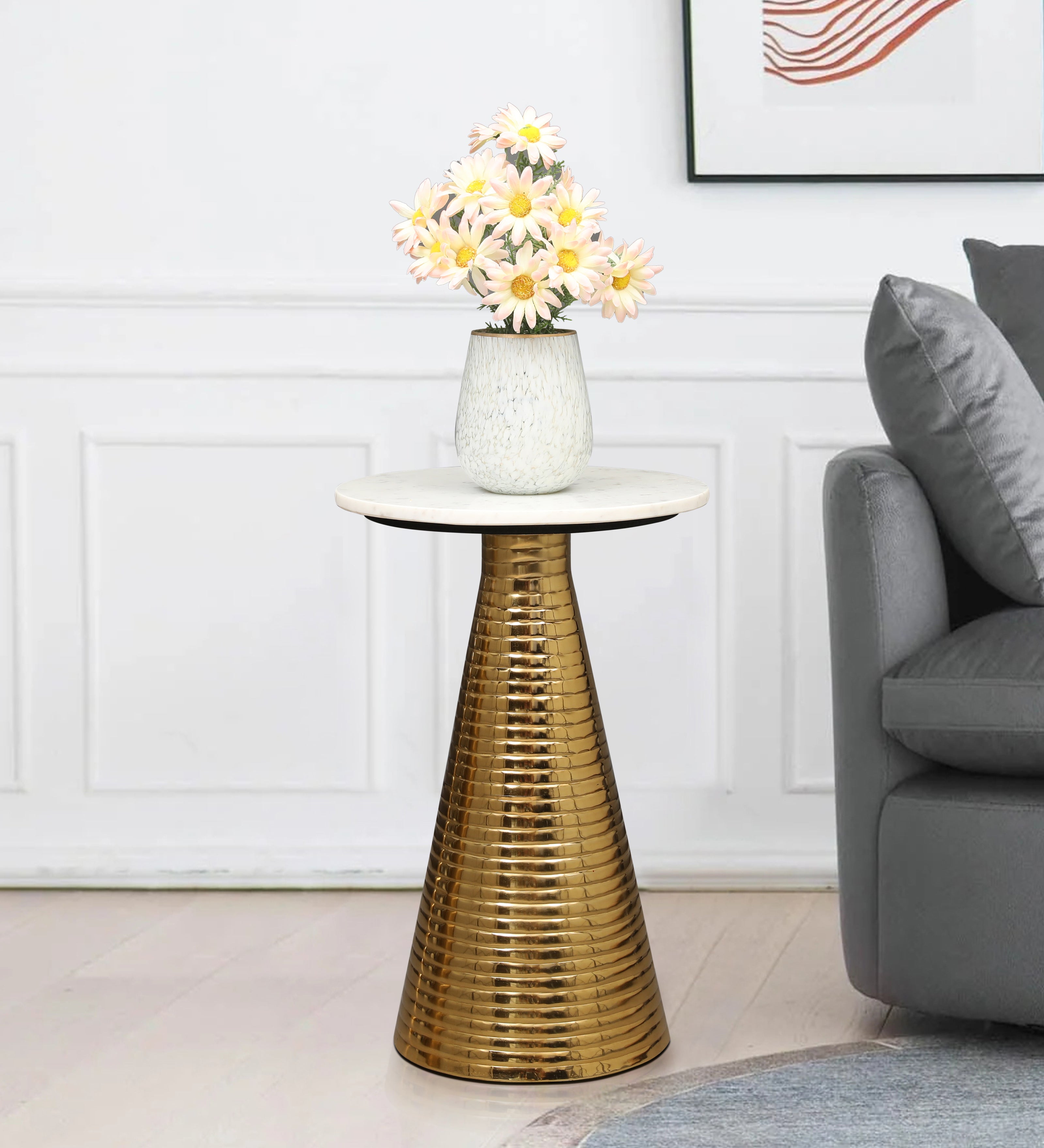 Athens Metal Side Table in Gold & White Colour