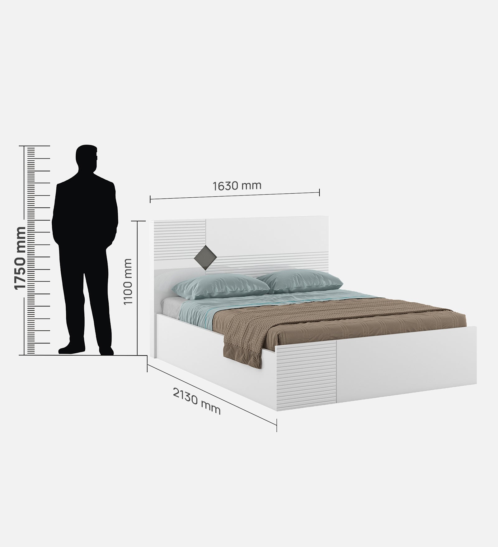 Gwen  Queen Bed With Hydraulic storage in White  & Denim Colour
