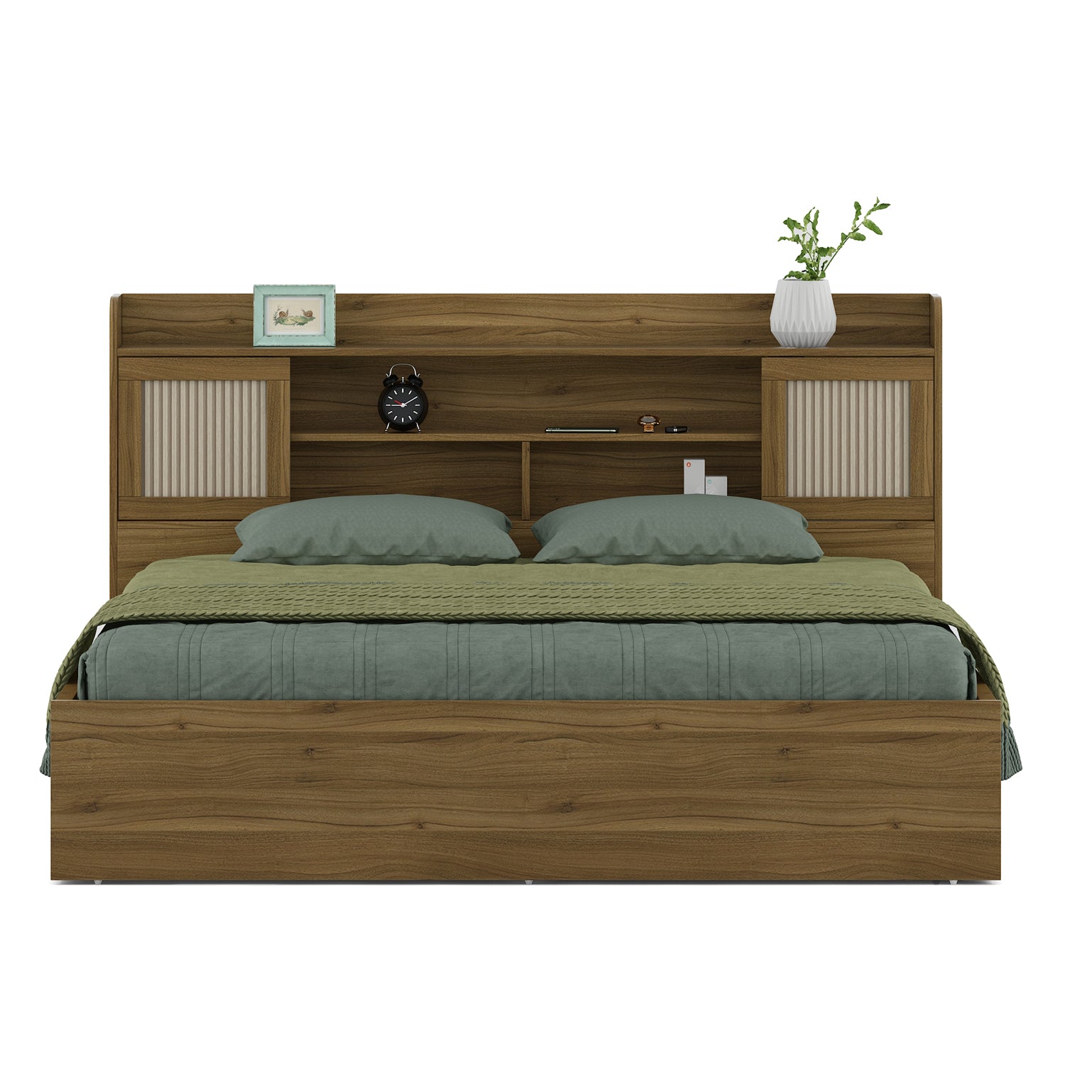 Diago King Bed With Hydraulic Storage In Natural Teak Color