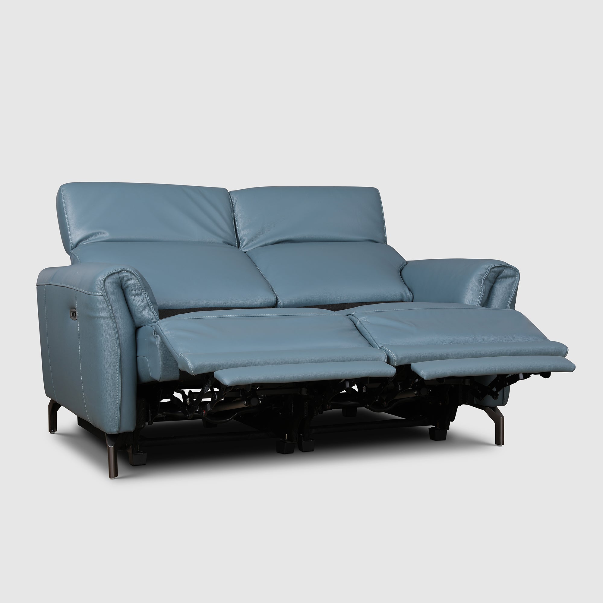 Emilia Half Leather Two Seater Electric Recliner in Blue Colour
