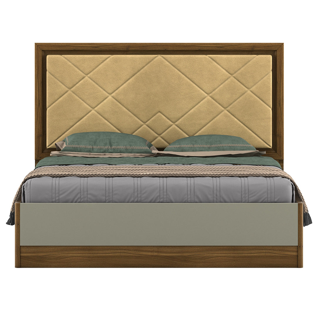 Petra Queen Bed With Box Storage in Walnut Colour