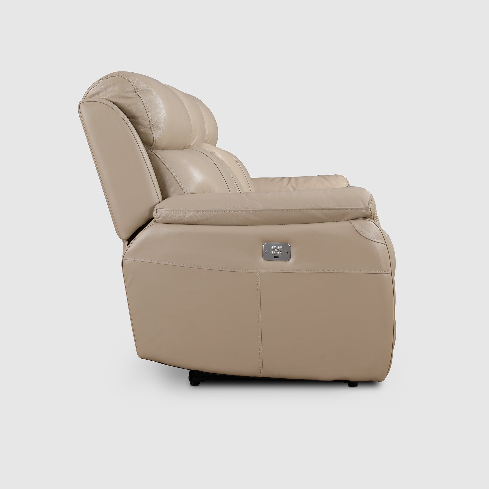 Plush Leather Three Seater Electric Recliner in Beige Colour