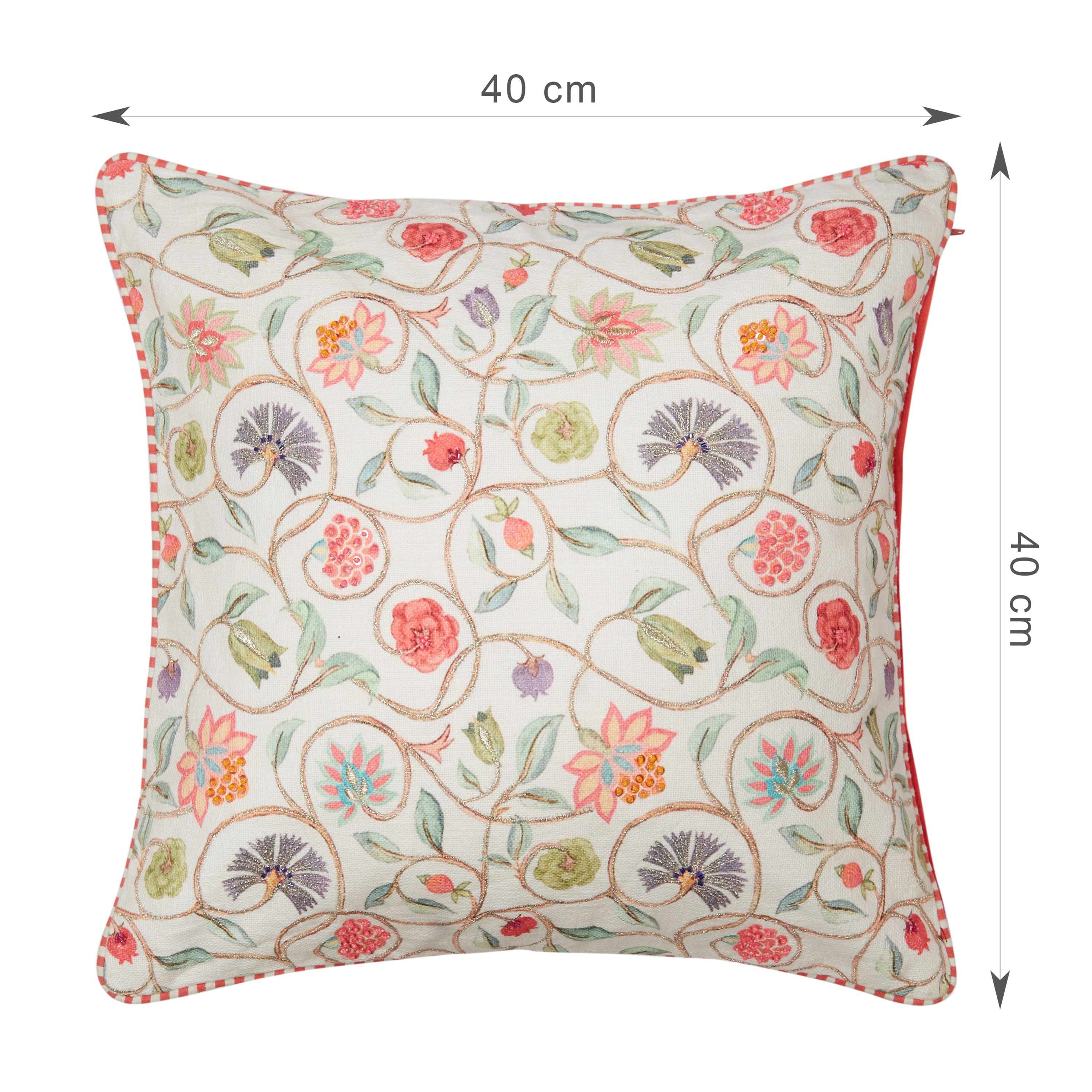 Indian Botanical Cotton Cushion Cover 45x45 cm in Multi Pink Colour