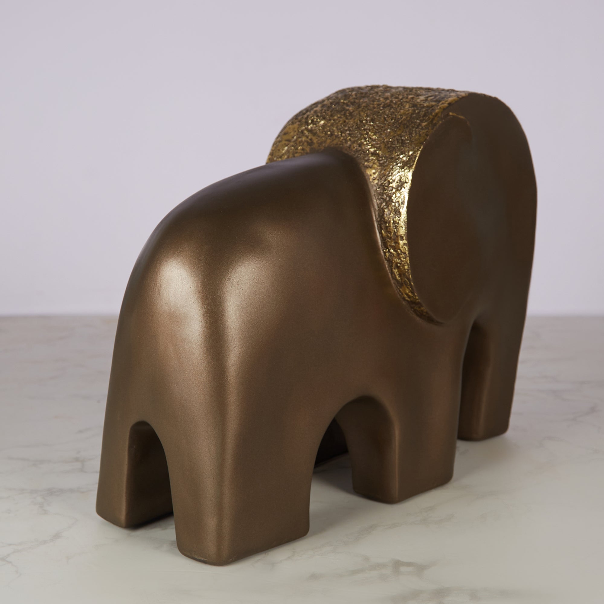 Miraya Contemporary Textured Elephant Polyresin Hand Finished Figurine Bronze 24cm by Living Essence