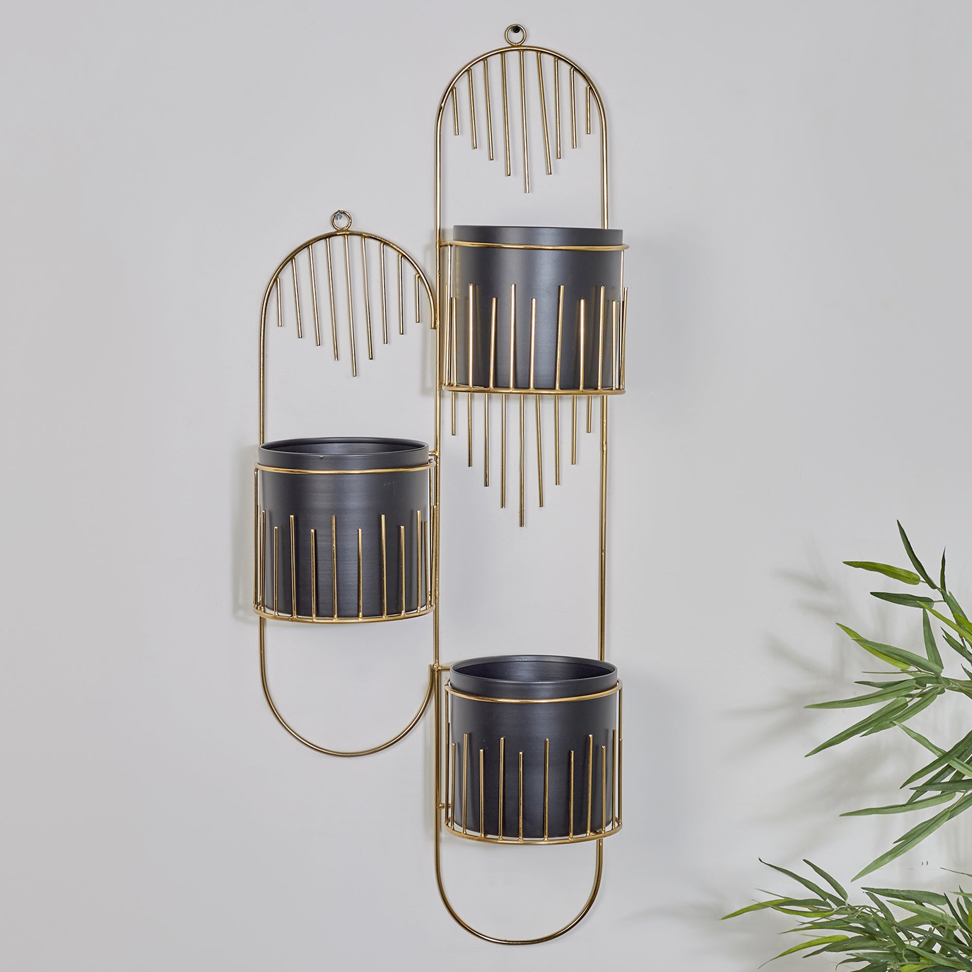 Artiskylar Metal Matt Finish Wall Planter 88 Cm in Black and Gold Colour