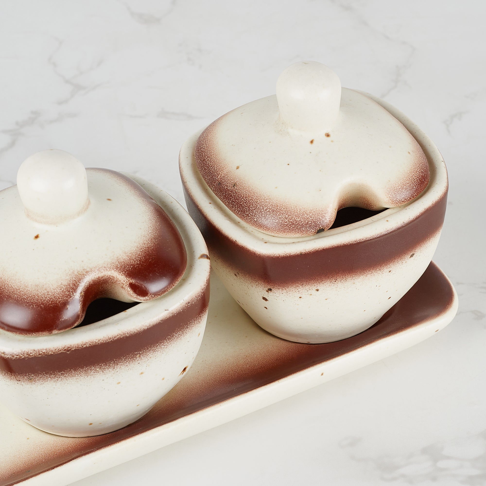 Beautiful Kitchen Studio Pottery Stoneware Condiment/Pickle Set of 3 in Beige Colour
