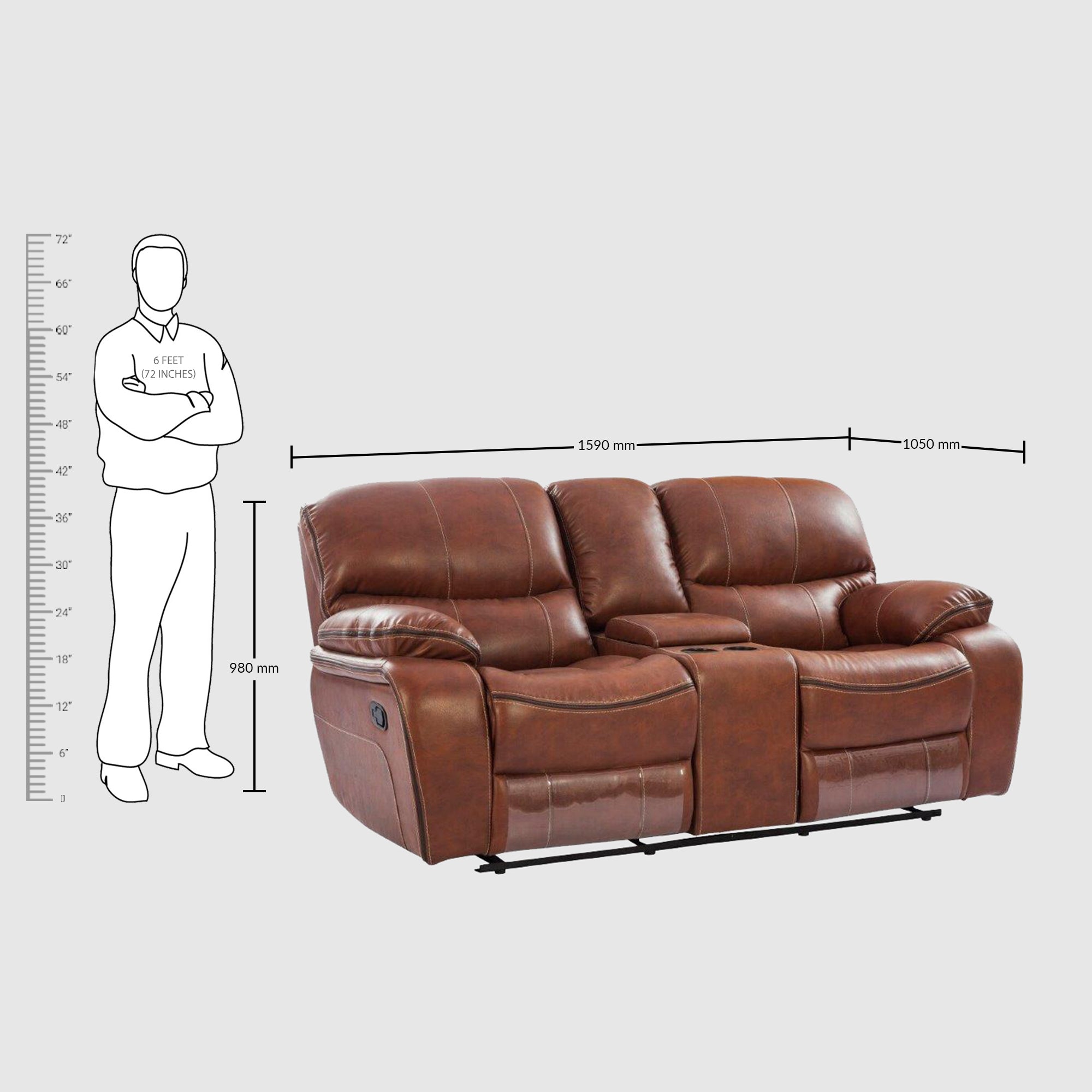 Tigris Leatherette Two Seater Recliner in Brown Colour