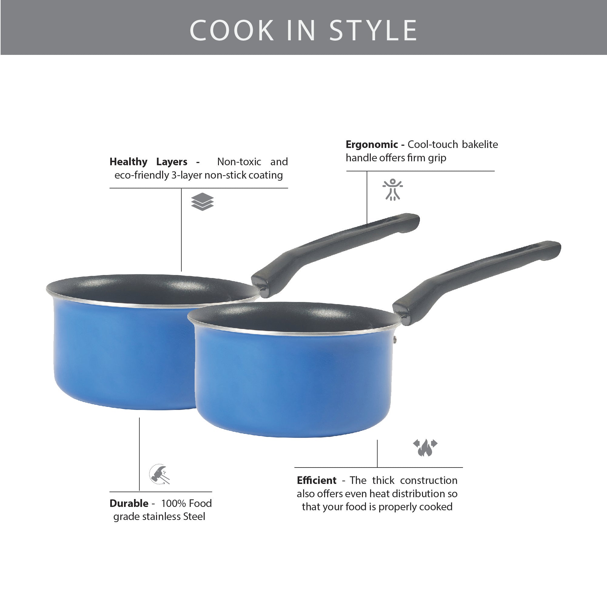 Fiesta Aluminium and Bakelite Saucepan Set of 2 in Cobalt Colour