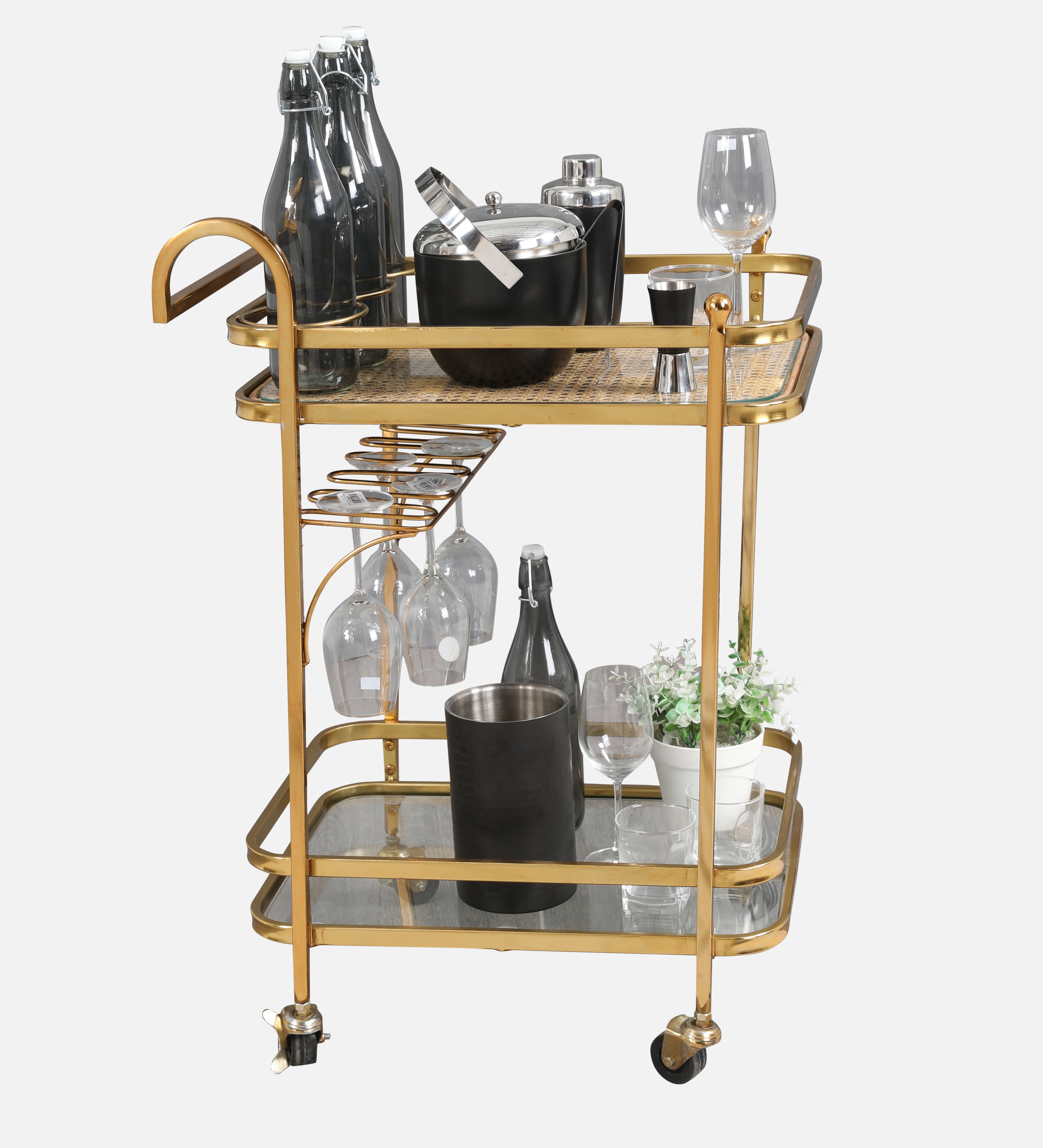 Alpen Metal Serving Trolley in Gold Colour