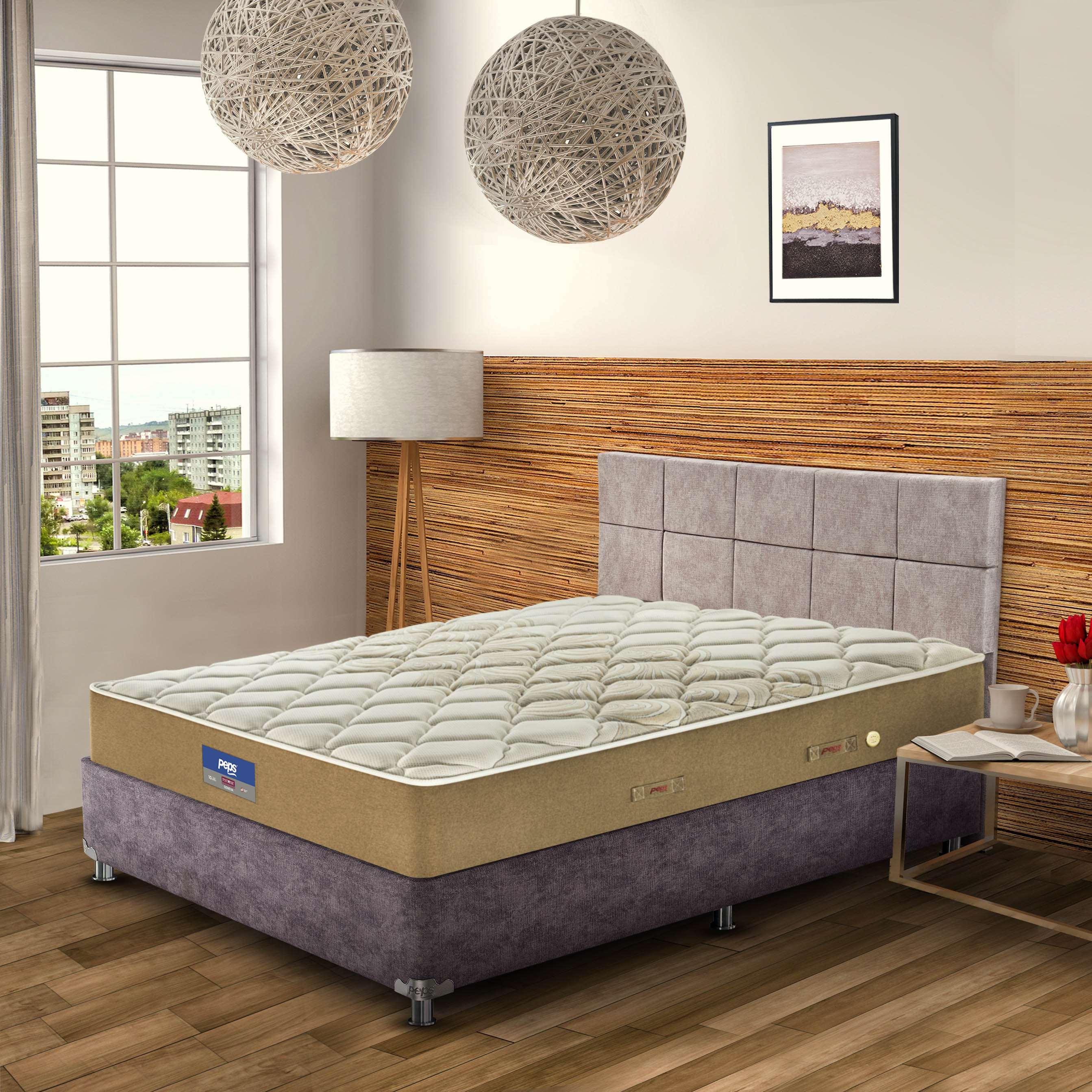 Restonic Geneva Bonnel Spring King Mattress 78x72x8 Inch in Beige Colour
