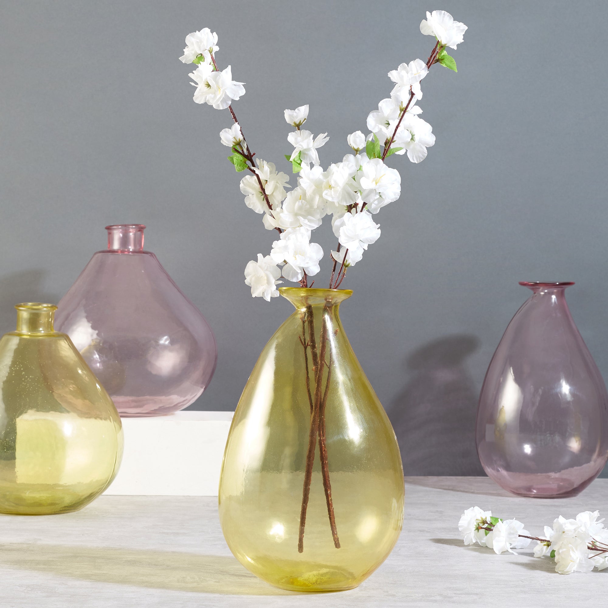 Phiona Glass Modern Organic Shapped Handcrafted 31 Cm Vase in Yellow Colour