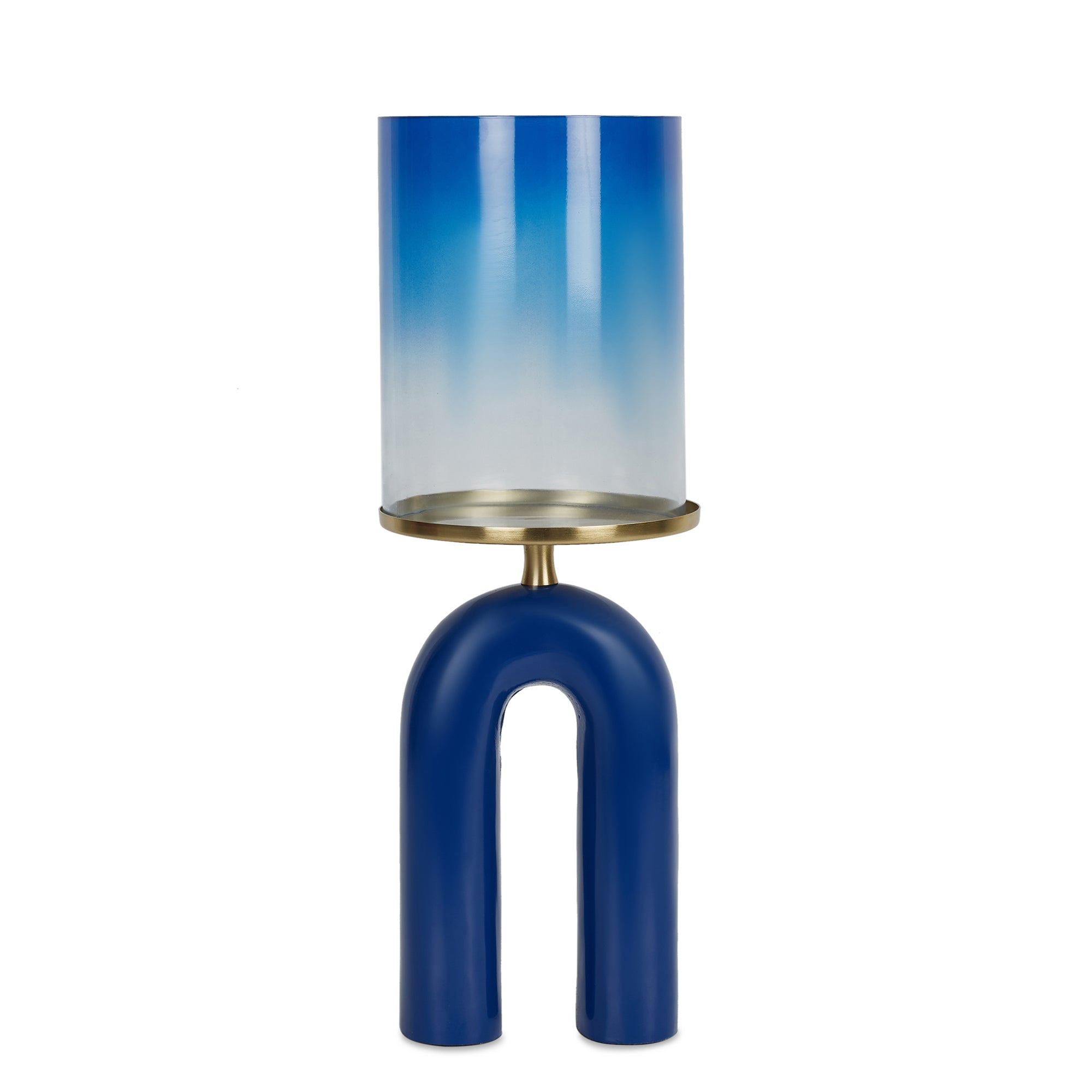 Athena Aluminium and Glass Rainbow Candle Holder 15x41 Cm in Navy Blue Colour