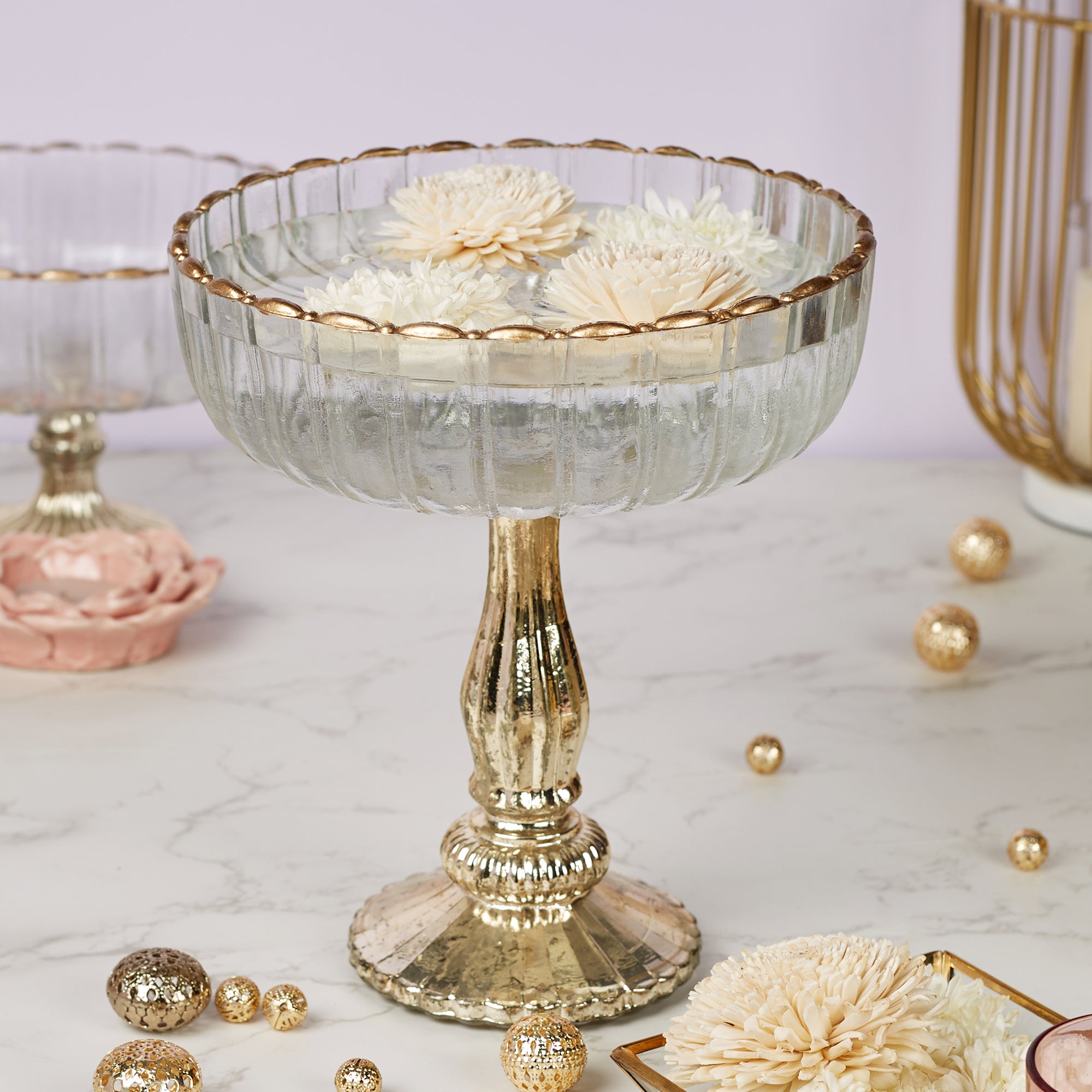 Phiona Glass Fluted Handcrafted Bowl 24 Cm in Gold Colour