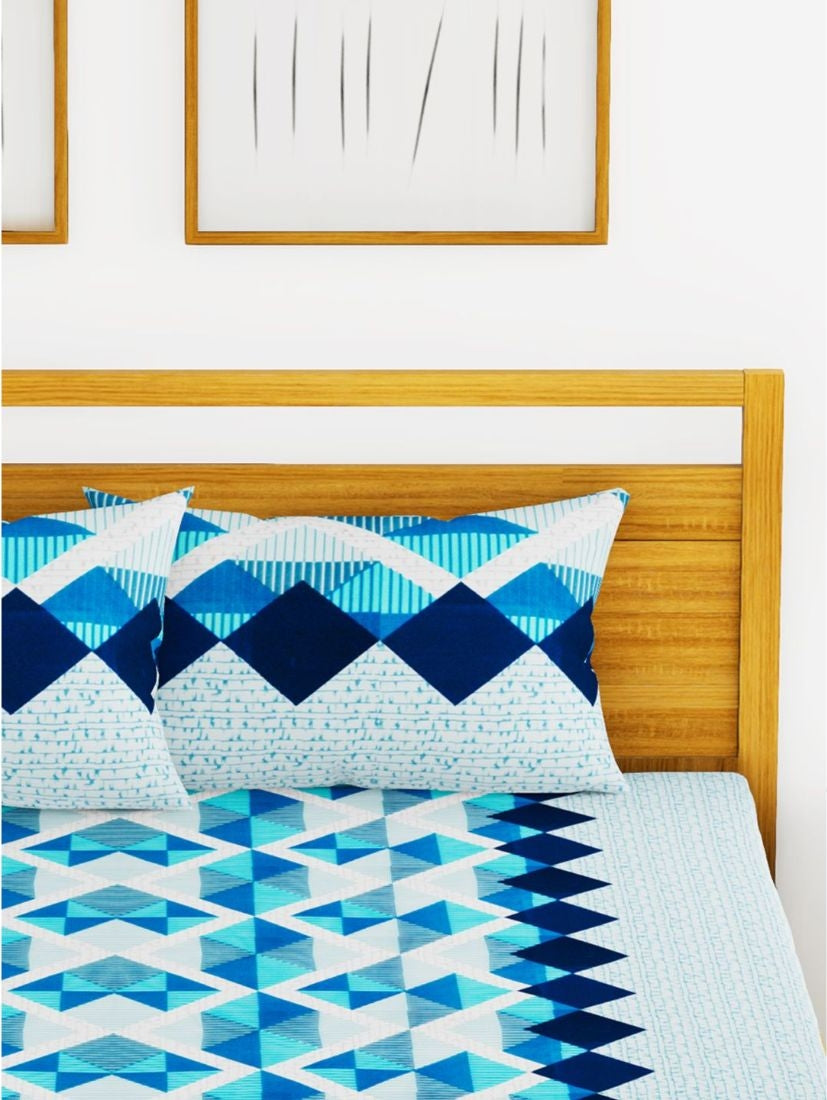 Essenza Cotton King Bed Sheet 220X254 CM in Light Blue Colour