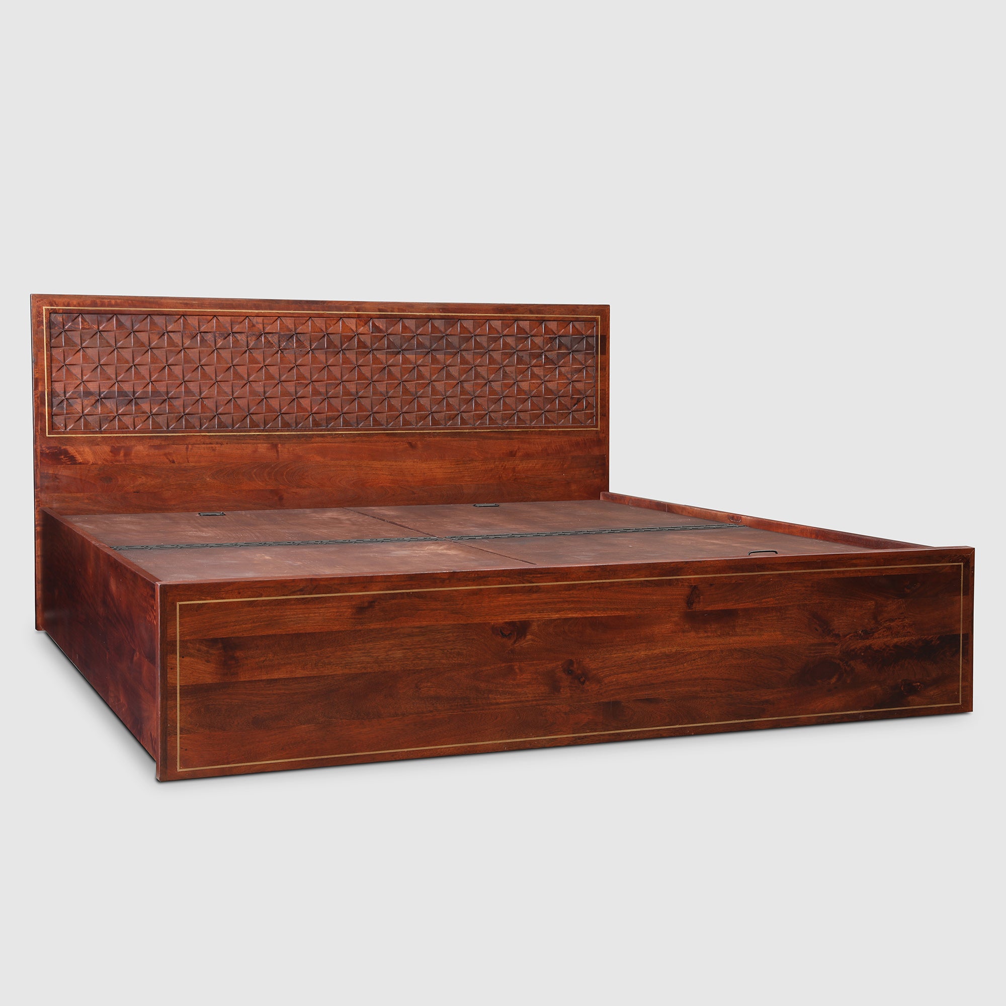 Phoolkari Sheesham Wood Queen Bed in Honey Finish Colour