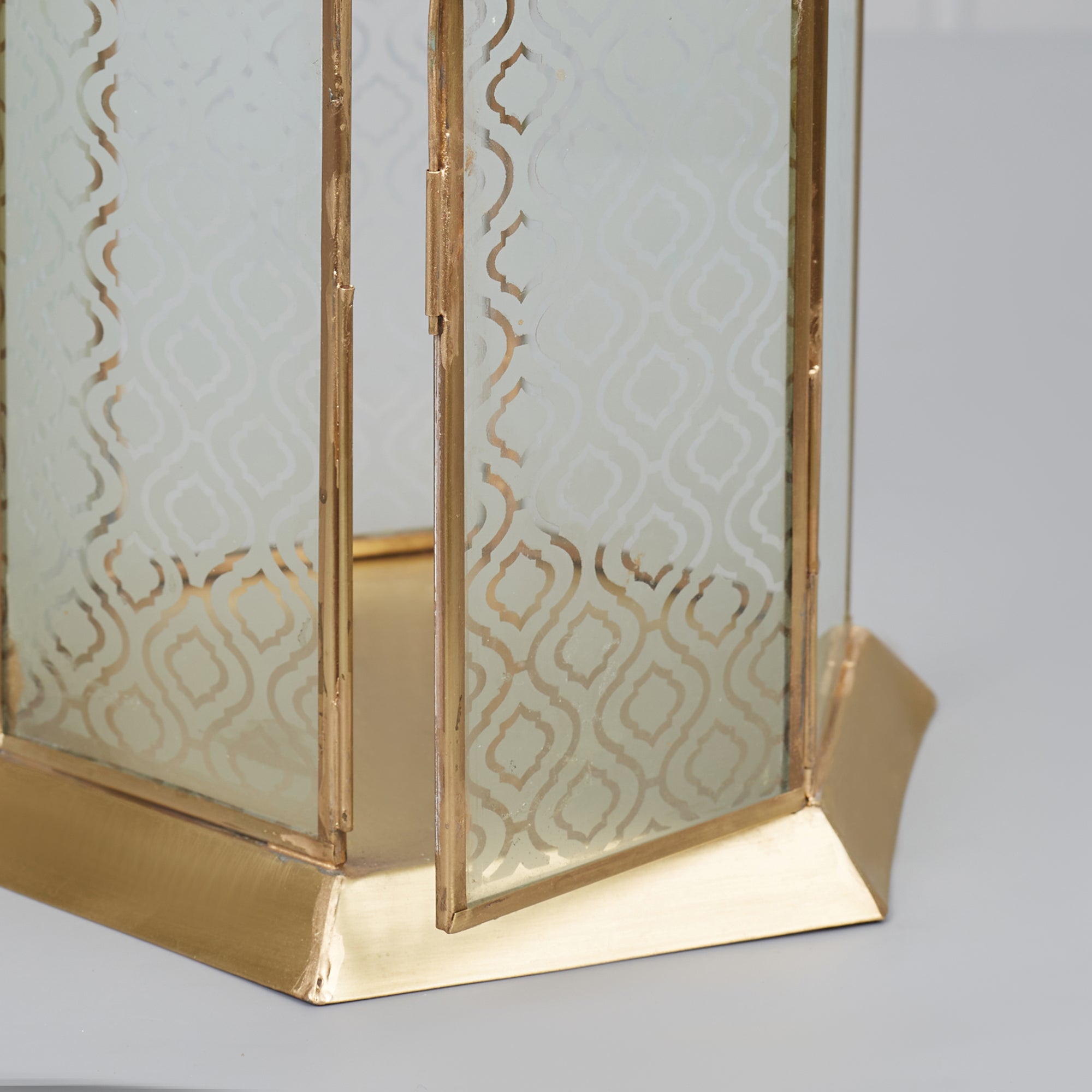 Apollo Iron and Glass Hexagon Lantern 19x43 Cm in Emerald & Gold Colour