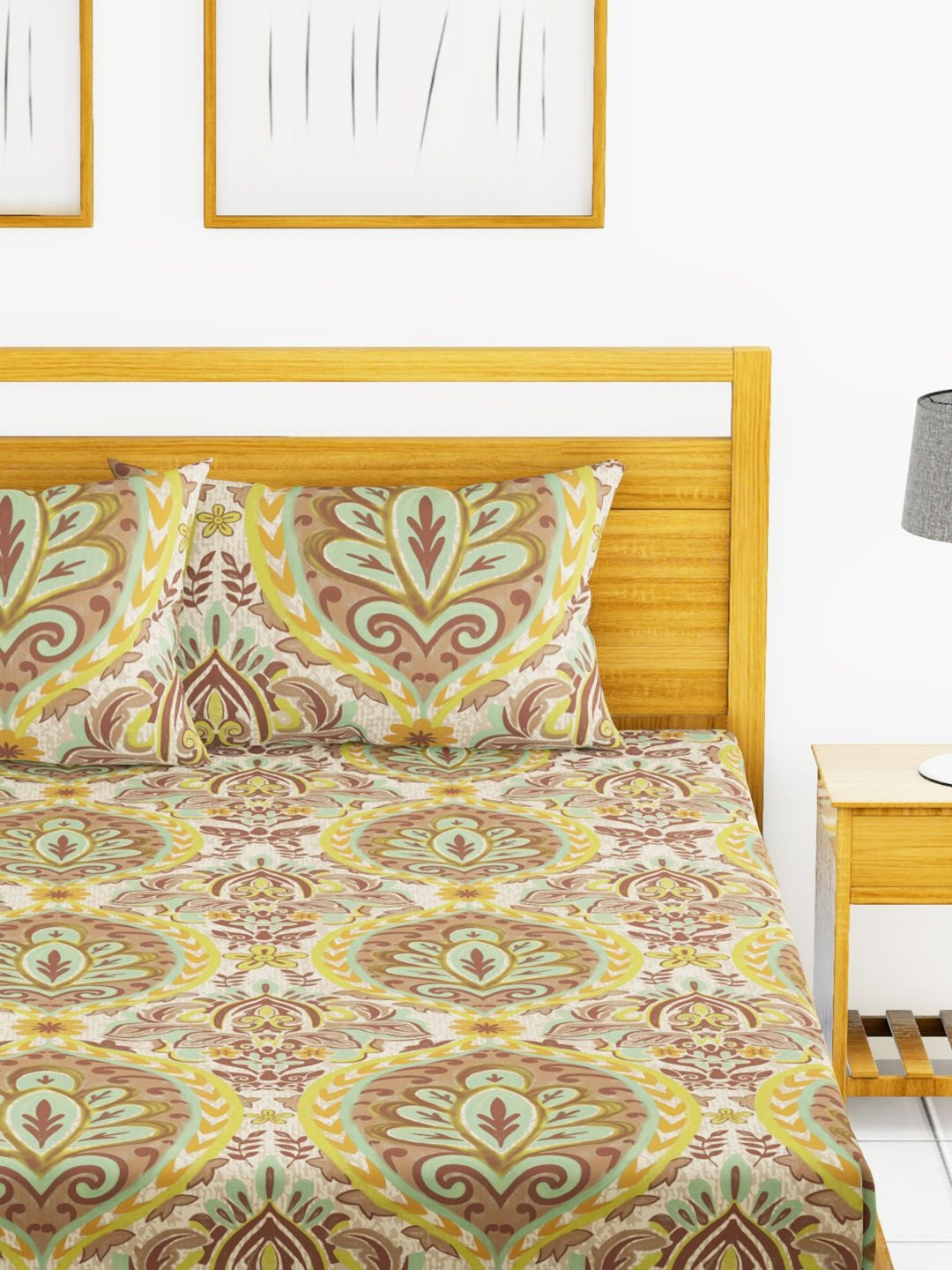 Callista Cotton King Bed Sheet 274X274 Cm in Mustard/Brown Colour
