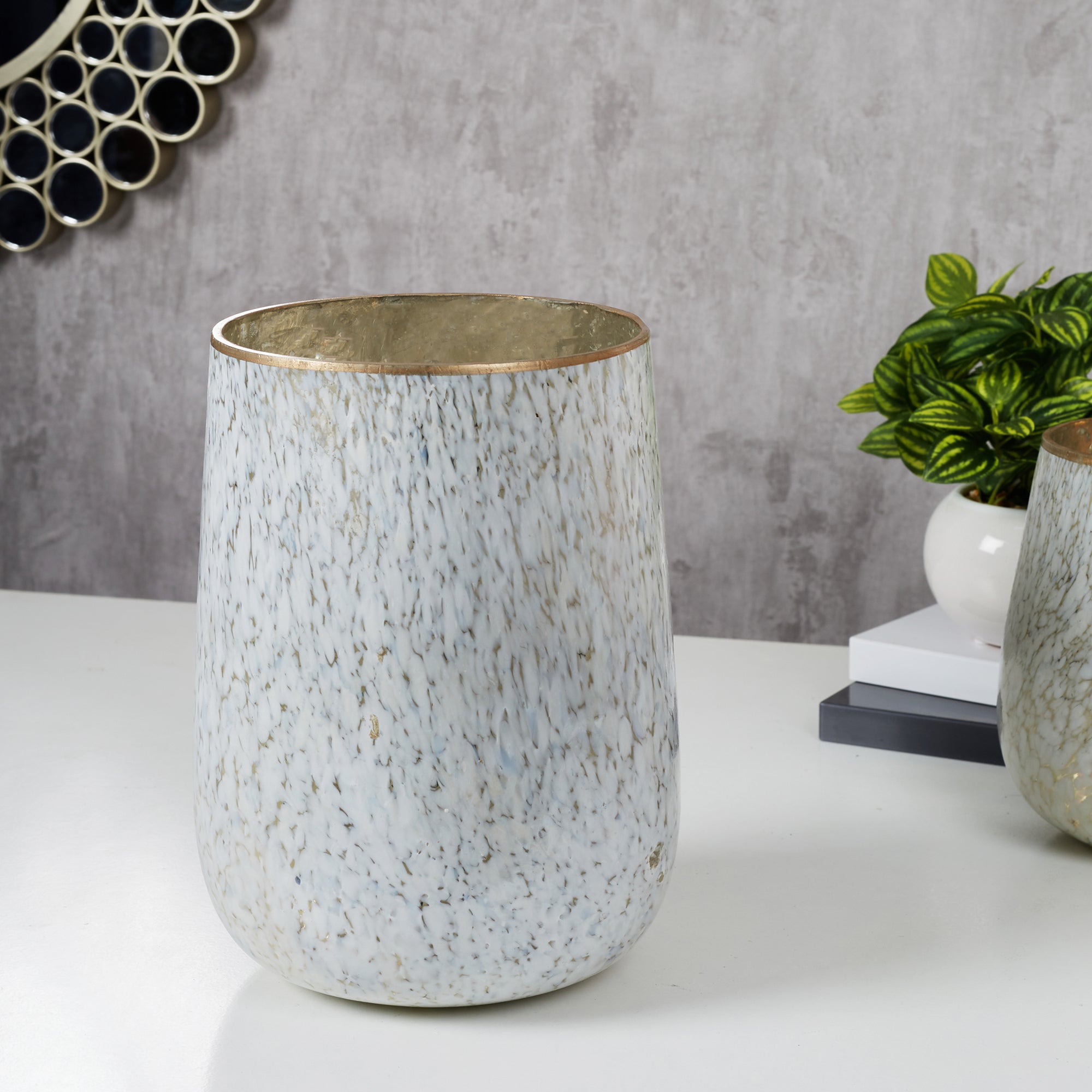 Phiona Glass Textured Handcrafted Vase 21 Cm in White Colour