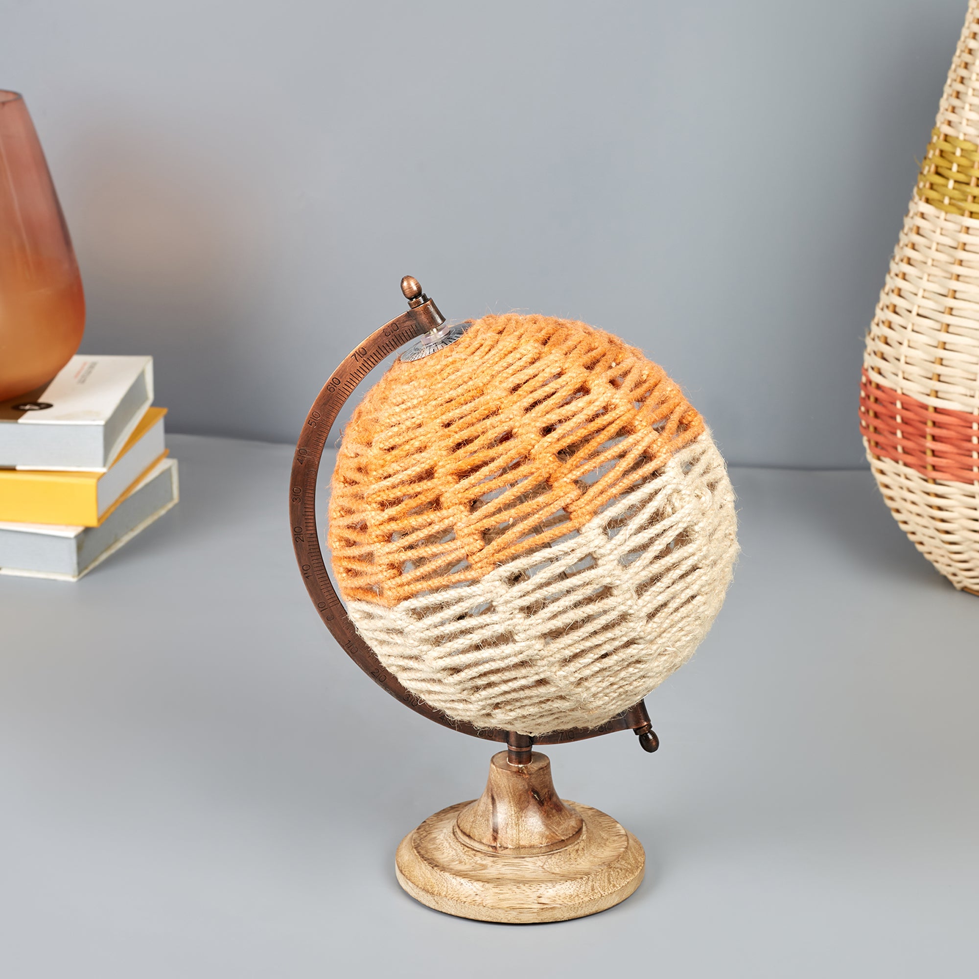 Venice Fabric Globe 20x23x30 Cm in Mustard & White Colour